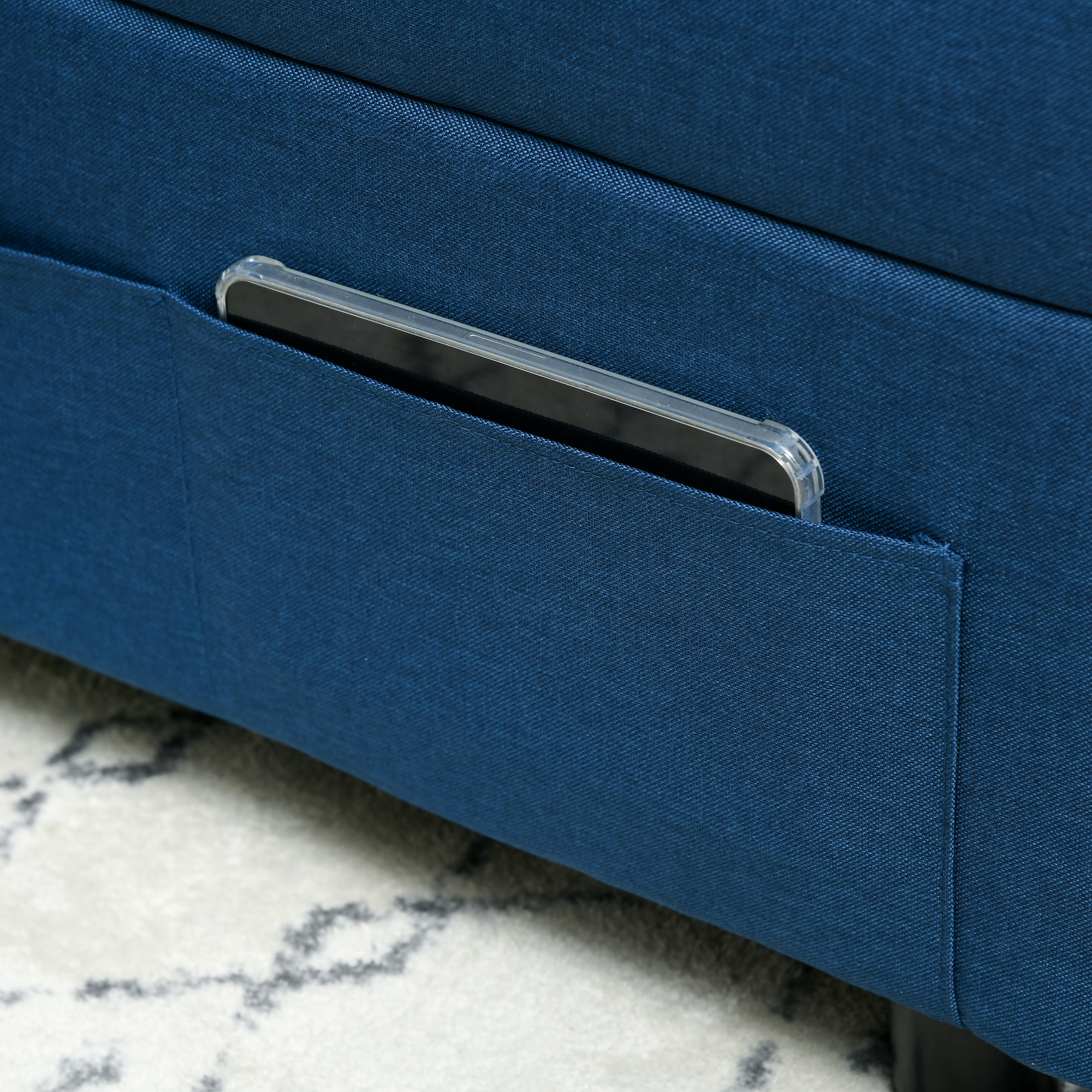 3-in-1 Klappsessel mit Seitentasche, Gästebett mit Kissen, Verstellbarer Rückenlehne, Bettsessel mit Rollen, Blau