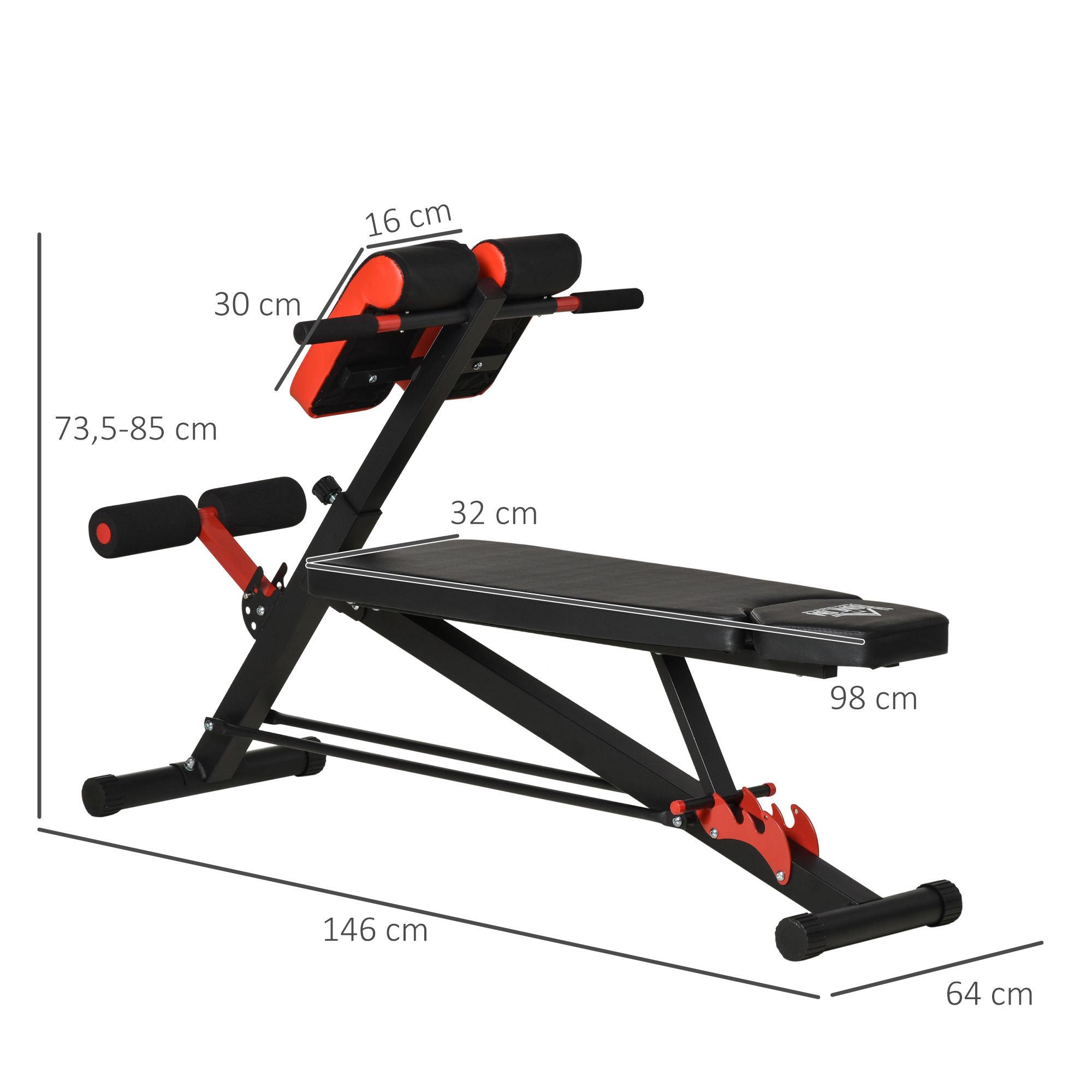 Hantelbank Fitnessbank Schrägbank Multifunktion Bauchtrainer Verstellbar Stahl Schwarz 64 x 146 x 73,5-85 cm