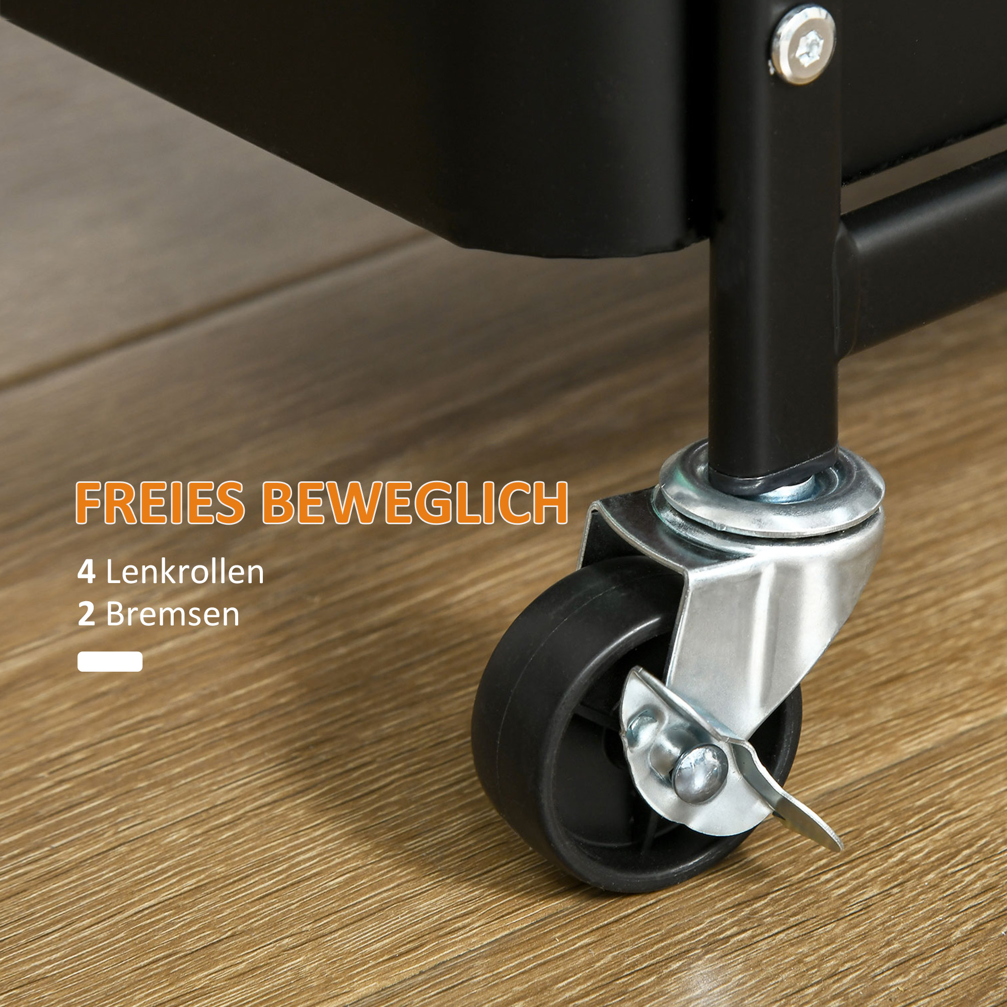 Küchentrolley mit Lochtafel, Handtuchhalter, Aufbewahrungskörbe, Schwarz