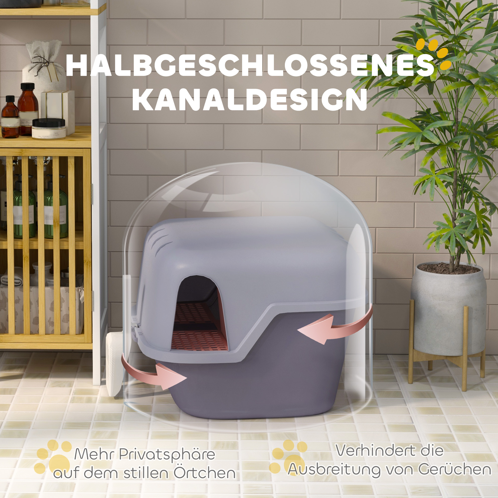 Katzentoilette, Katzenklo mit Deckel und Schaufel, leicht zu reinigen, verschließbar, Lila