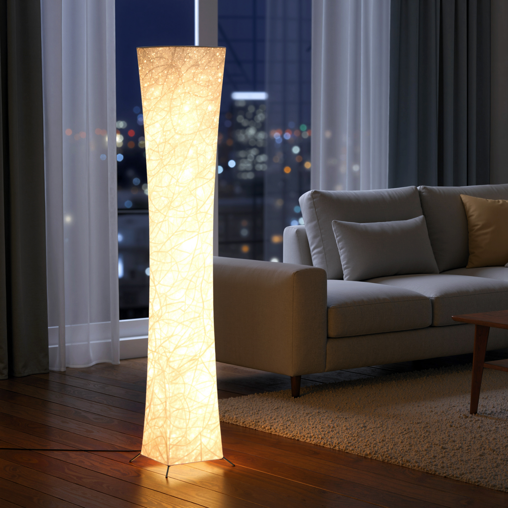 Stehlampe mit Papierschirm, Fußschalter, 3 Helligkeitsstufen, Weiß