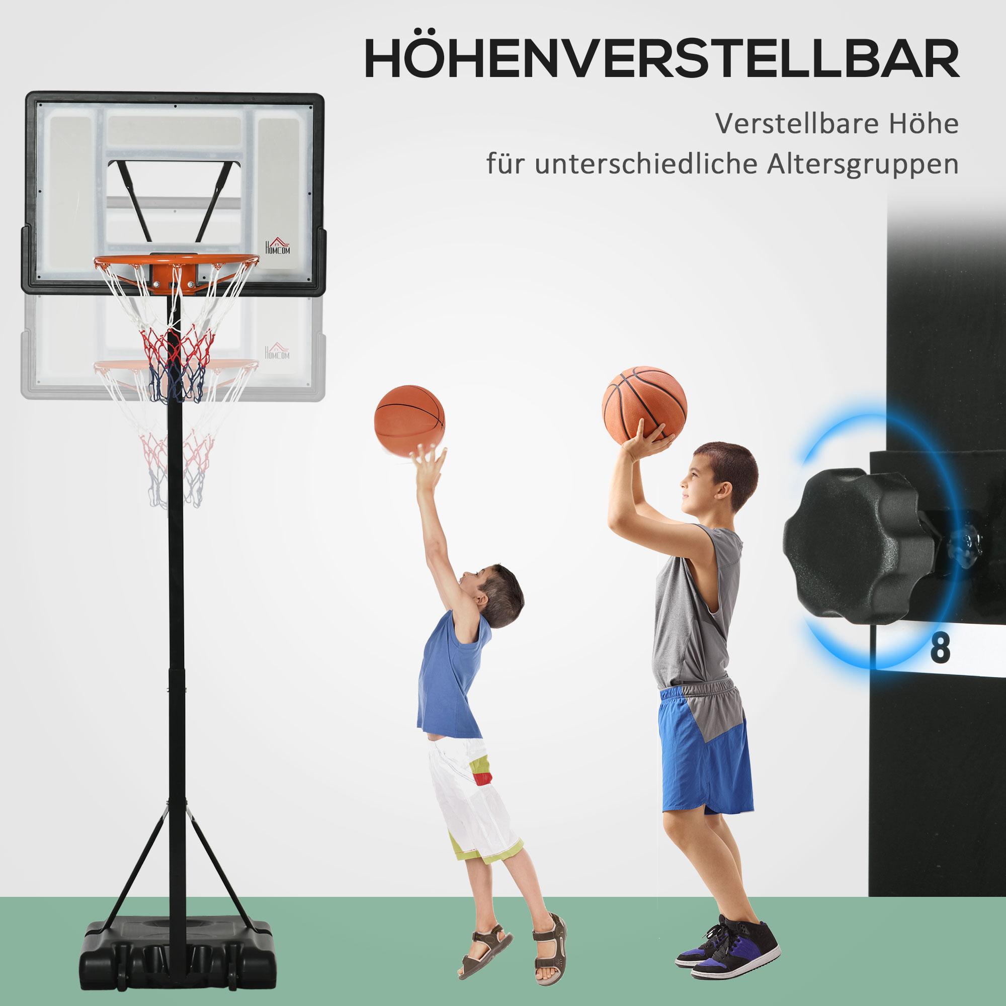 Basketballständer mit Rädern rollbar 210-260 cm höhenverstellbar Basketballkorb mit Ständer geeignet für den Außen- und Innenbereich Stahl Kunststoff Schwarz