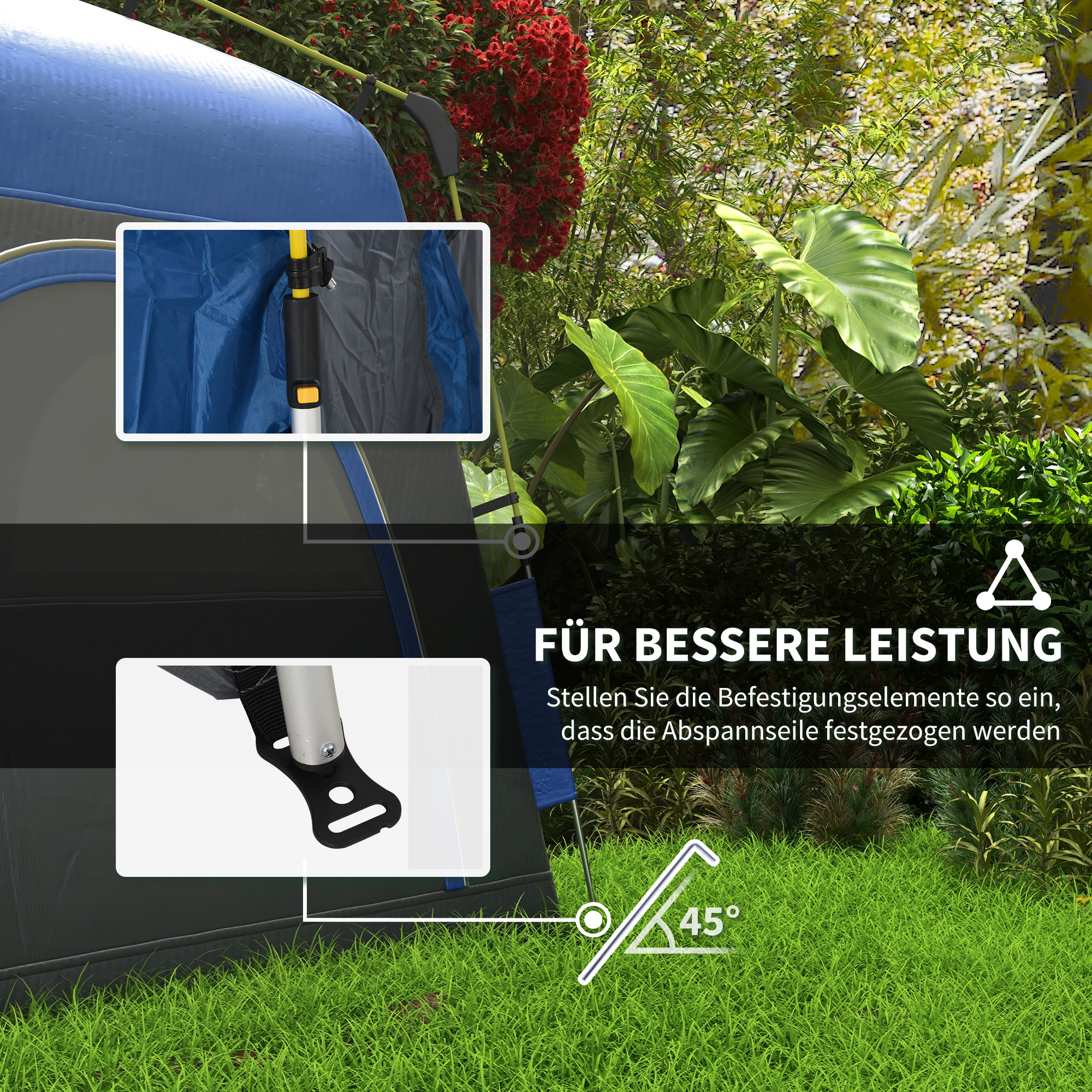 Pop Up Kuppelzelt für 3 Personen leicht, stabil wasserdicht UV 50+ mit Haken Tür Fenster, Bodenplane
