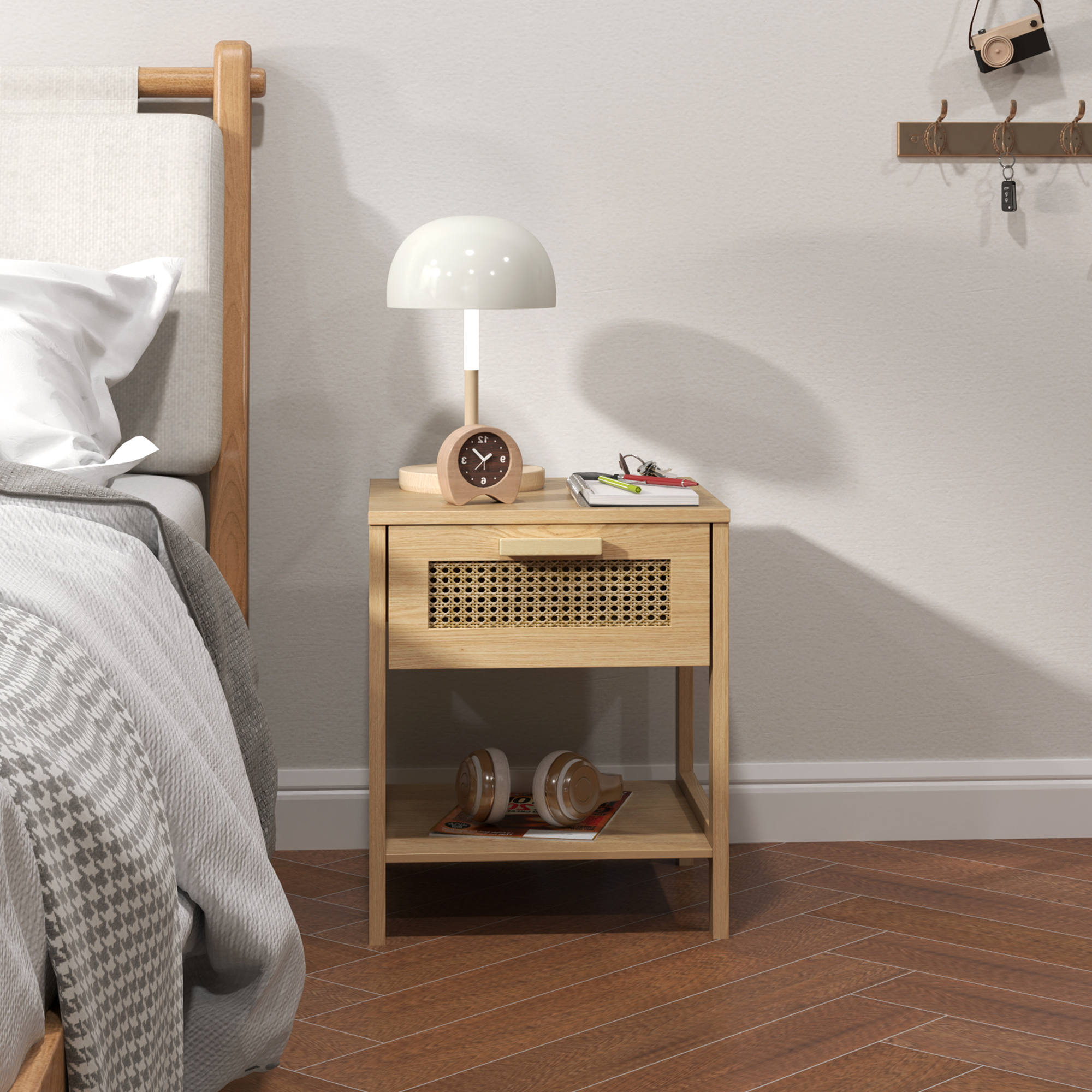 Nachttisch, Nachtschrank, Beistelltisch mit Schublade, MDF 40 x 40 x 48,4 cm