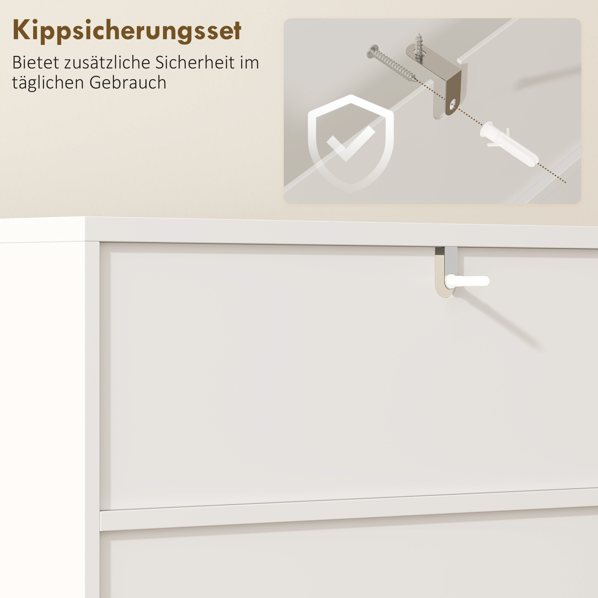 Badezimmerschrank, Kommode für Wohnräume, Soft-Close-Türen, 2 offene Regale, MDF, Weiß