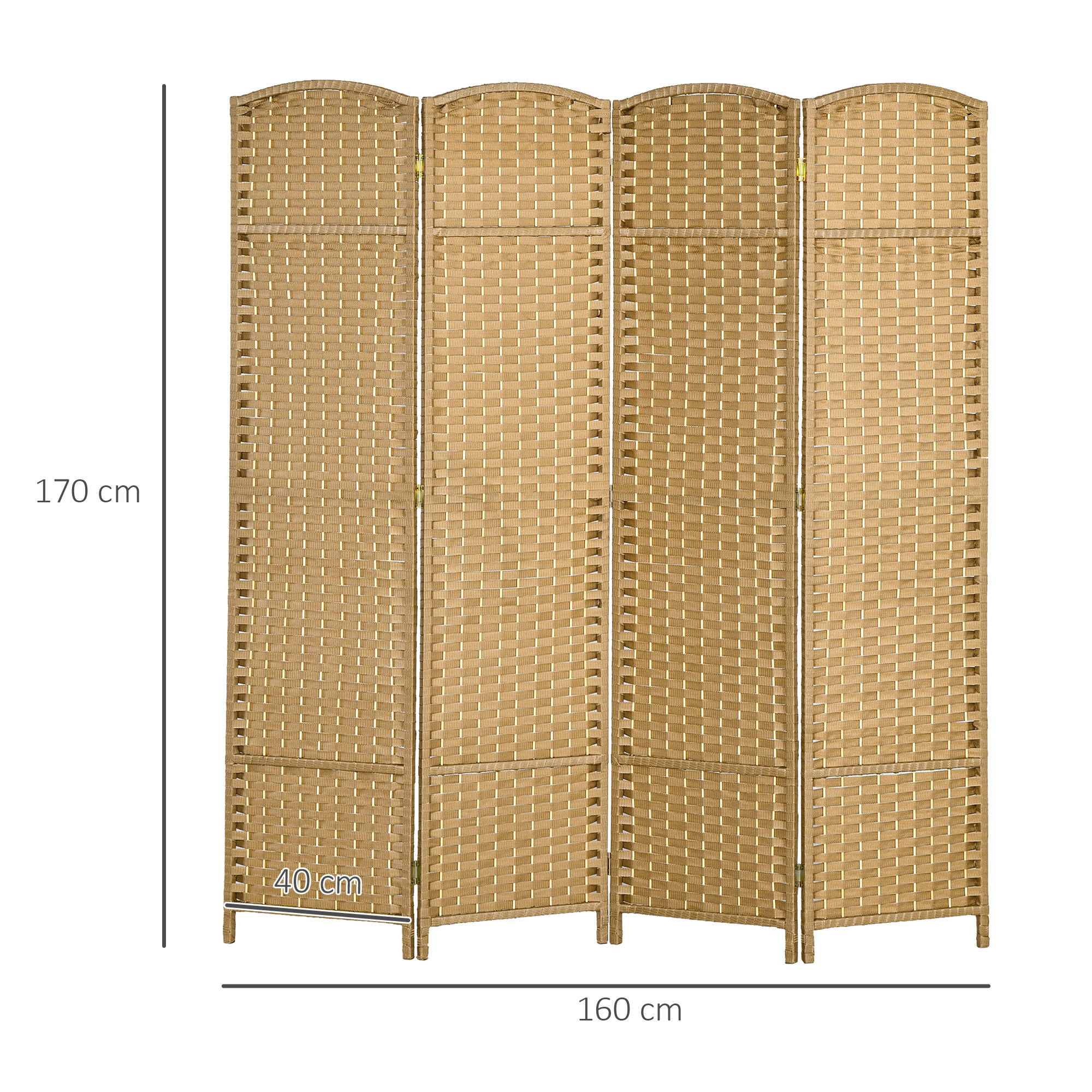 4-teiliger Raumtrenner, Faltbarer Sichtschutz, Sichtschutzwand für Wohnzimmer, Schlafzimmer, Homeoffice, Natur