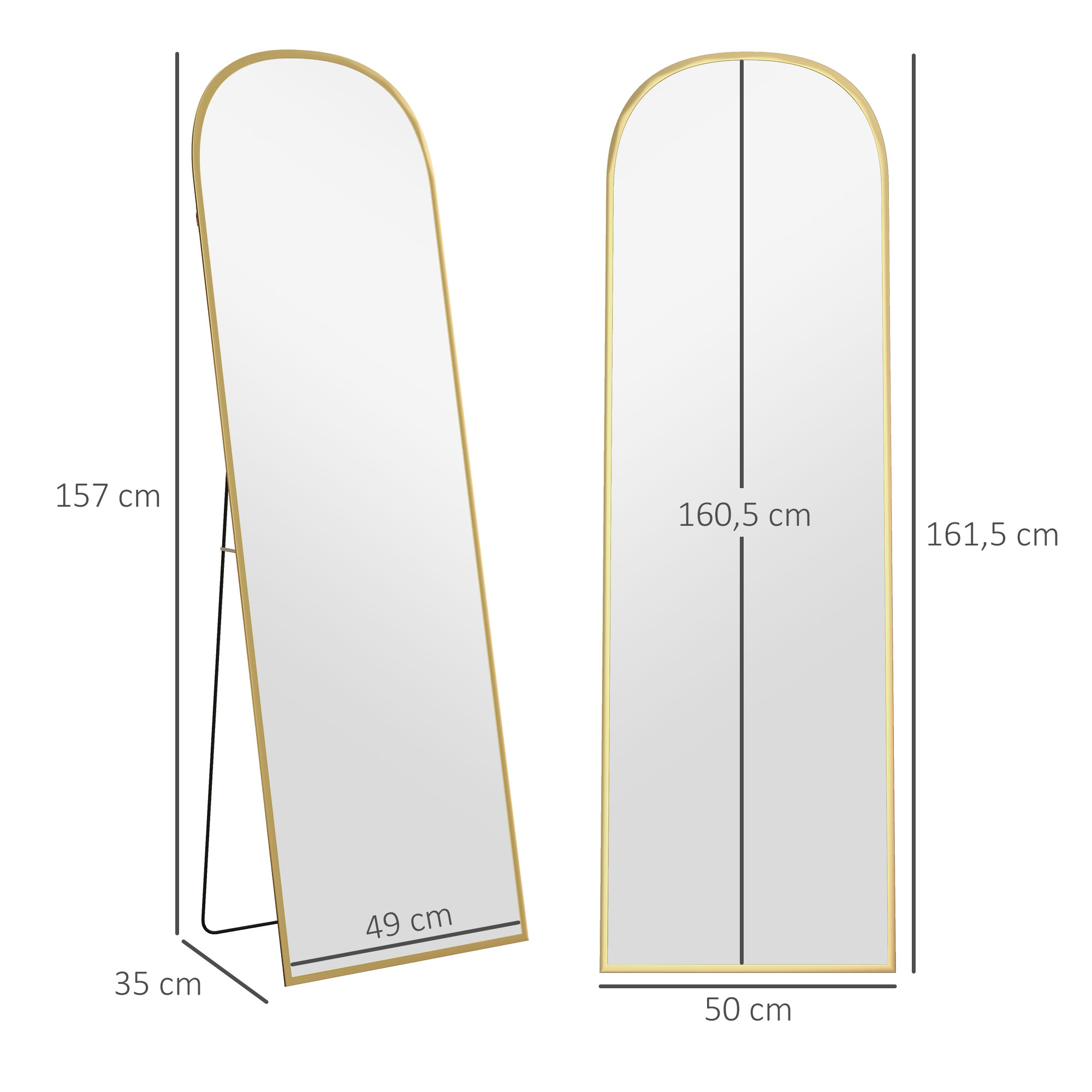Standspiegel Ganzkörperspiegel großer Spiegel, modernes Design, 50 cm x 1,5 cm x 161,5 cm, Gold