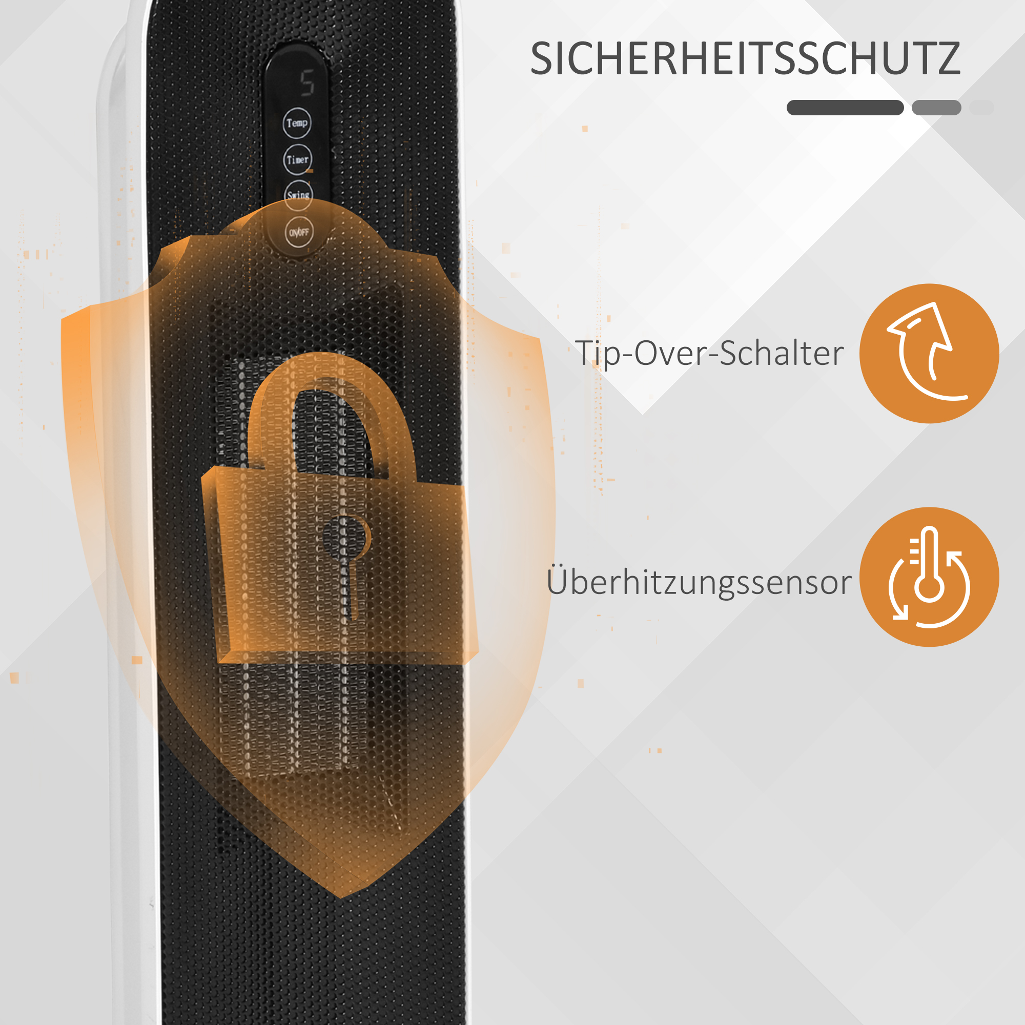 Heizlüfter 24h Stunden-Timer 2000W  2 Modi Oszillation Metall Weiß + Schwarz