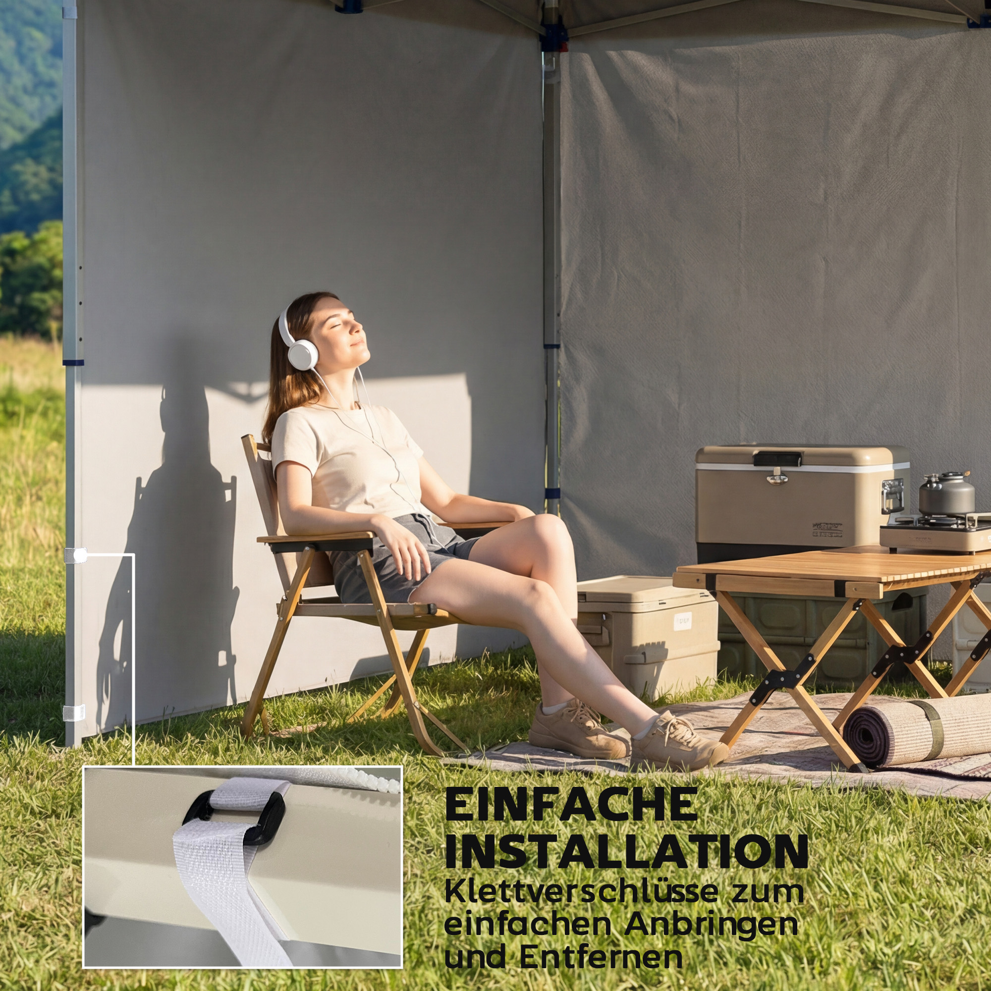 3-teiliges Set Seitenteile mit Reißverschluss für 3 x 3 m Pavillon, Dunkelblau