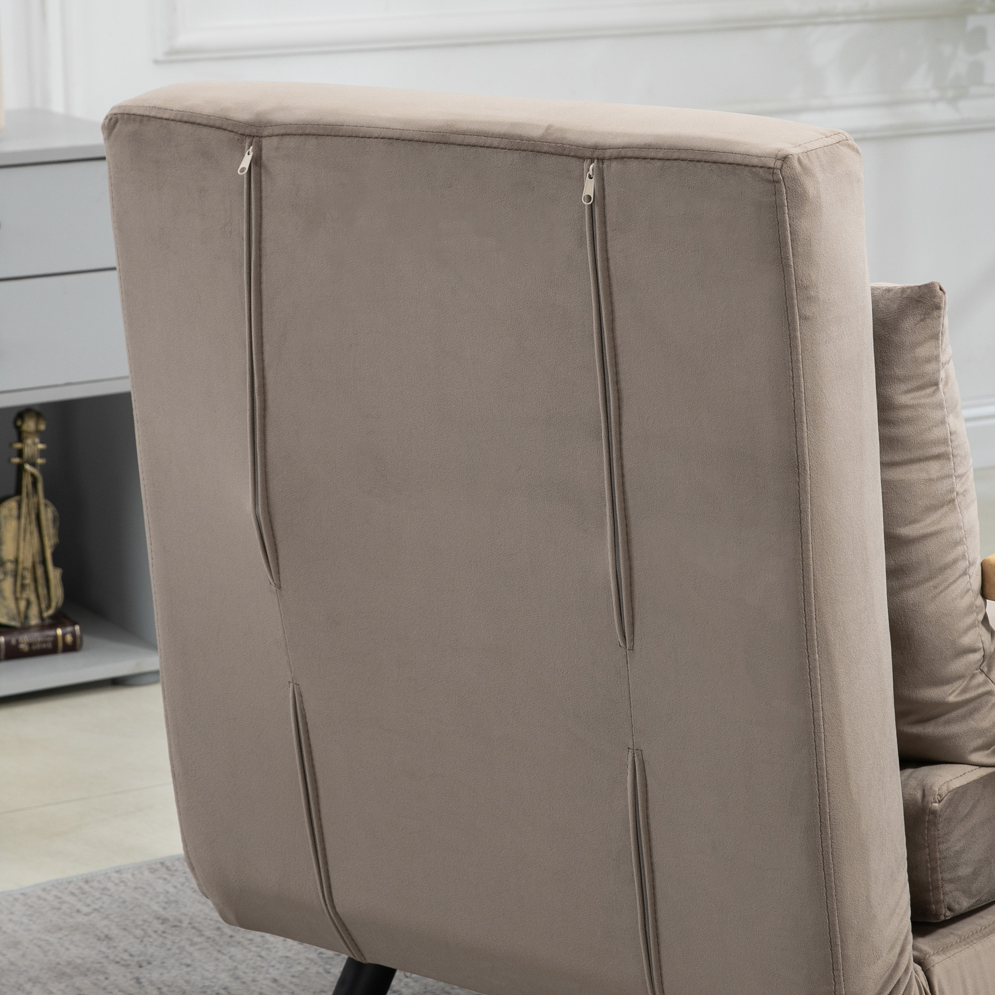 Schlafsessel, Gästebett, verstellbare Rückenlehne, bis 120 kg, Stahllrahmen, 63x73x81cm, Hellbraun