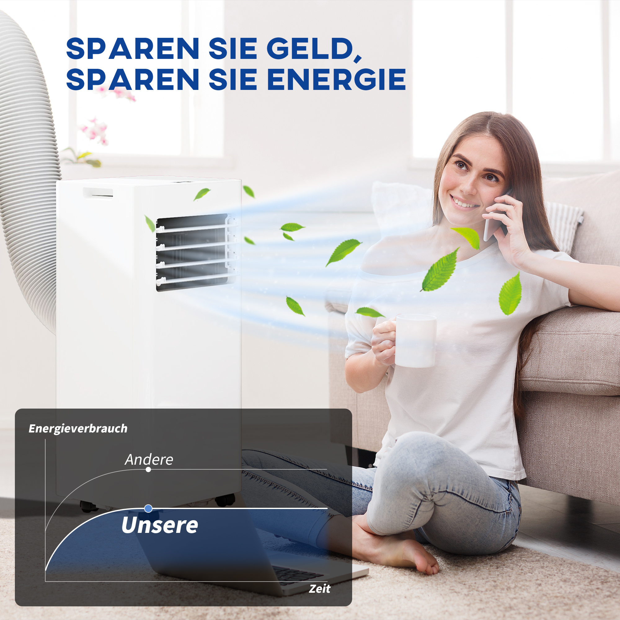 3-in-1 Klimaanlage, Ventilator mit LED-Anzeige, waschbarer Filter, Timer, Weiß