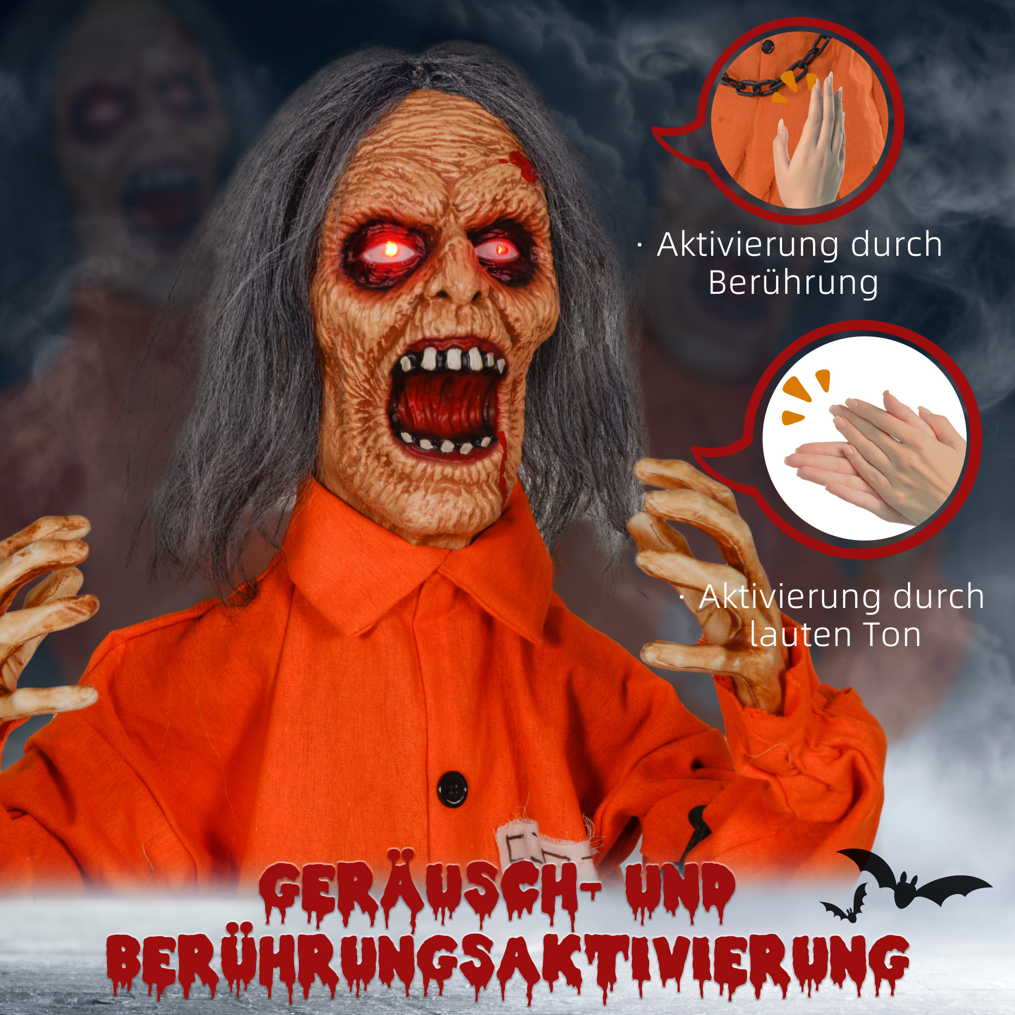 Gefangenen-Geist, Helloweendeko, gruselige Laute, rote Augen, beweglich, Orange
