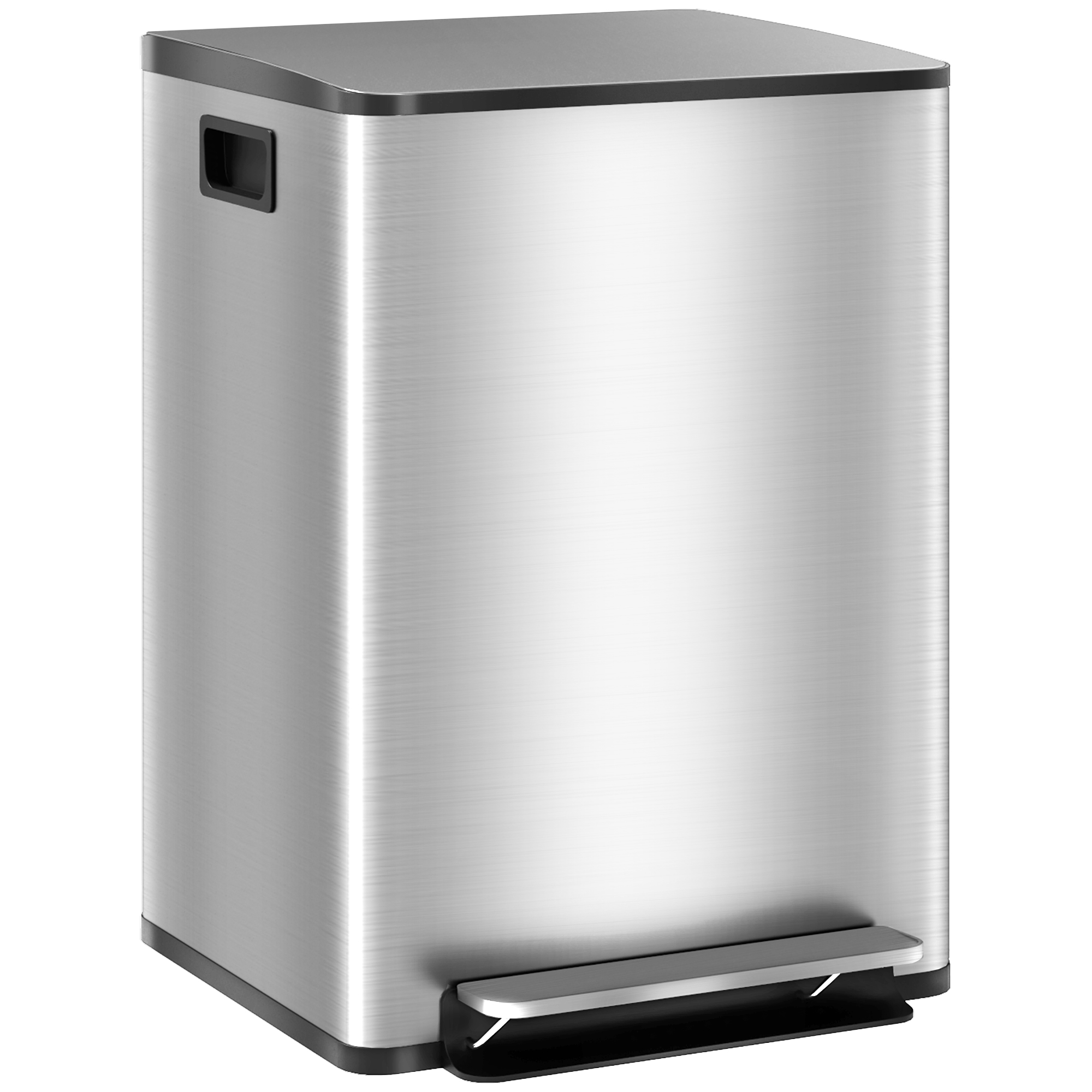 Mülleimer mit 2x20l Fächern, Soft-Close-Deckel, Fingerabdrucksicher, Edelstahl, Silber