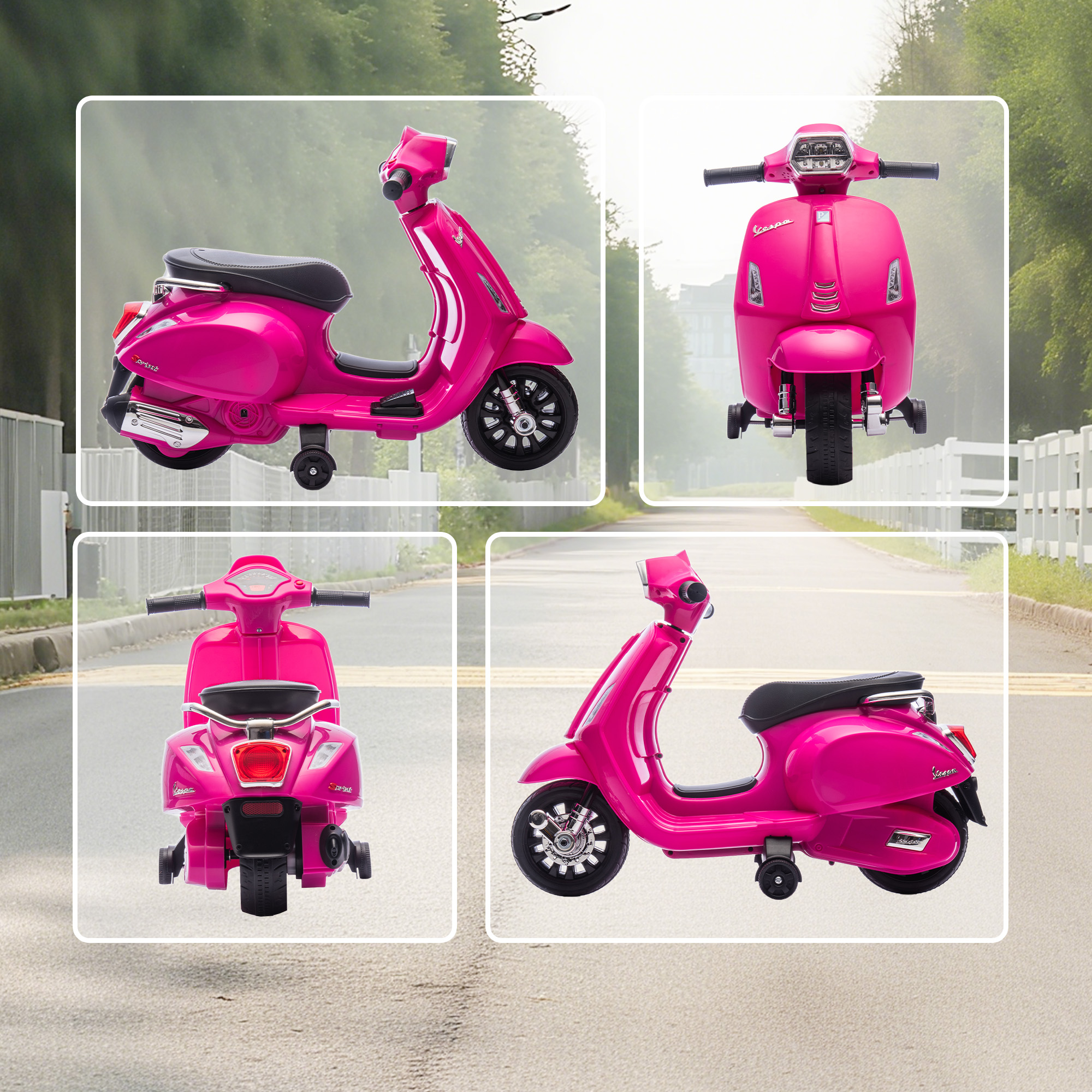 Elektro-Motorrad Kinder Vespa 6V Elektromotorrad mit Stützrädern, Scheinwerfer, Hupe für 2-6 Jahre 71 x 37 x 52 cm Rosa