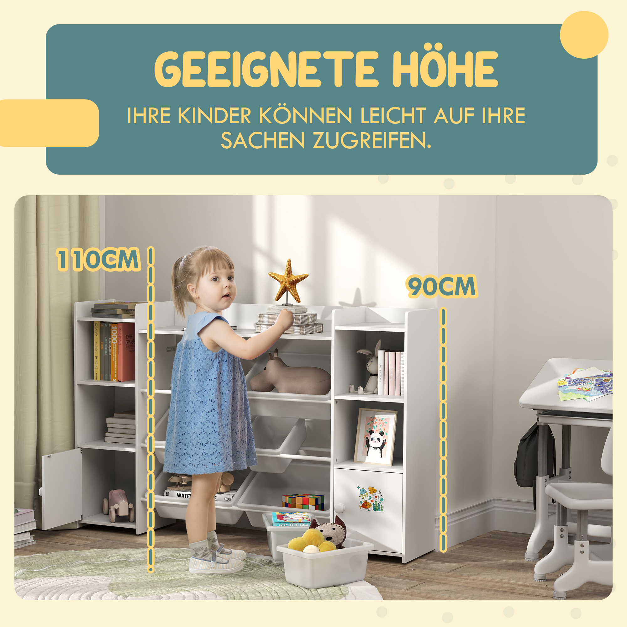Kinder-Aufbewahrungsregal, Regal für Spielzeug und Bücher, zum übersichtlichen Aufräumen, 8 herausnehmbare Boxen, Weiß
