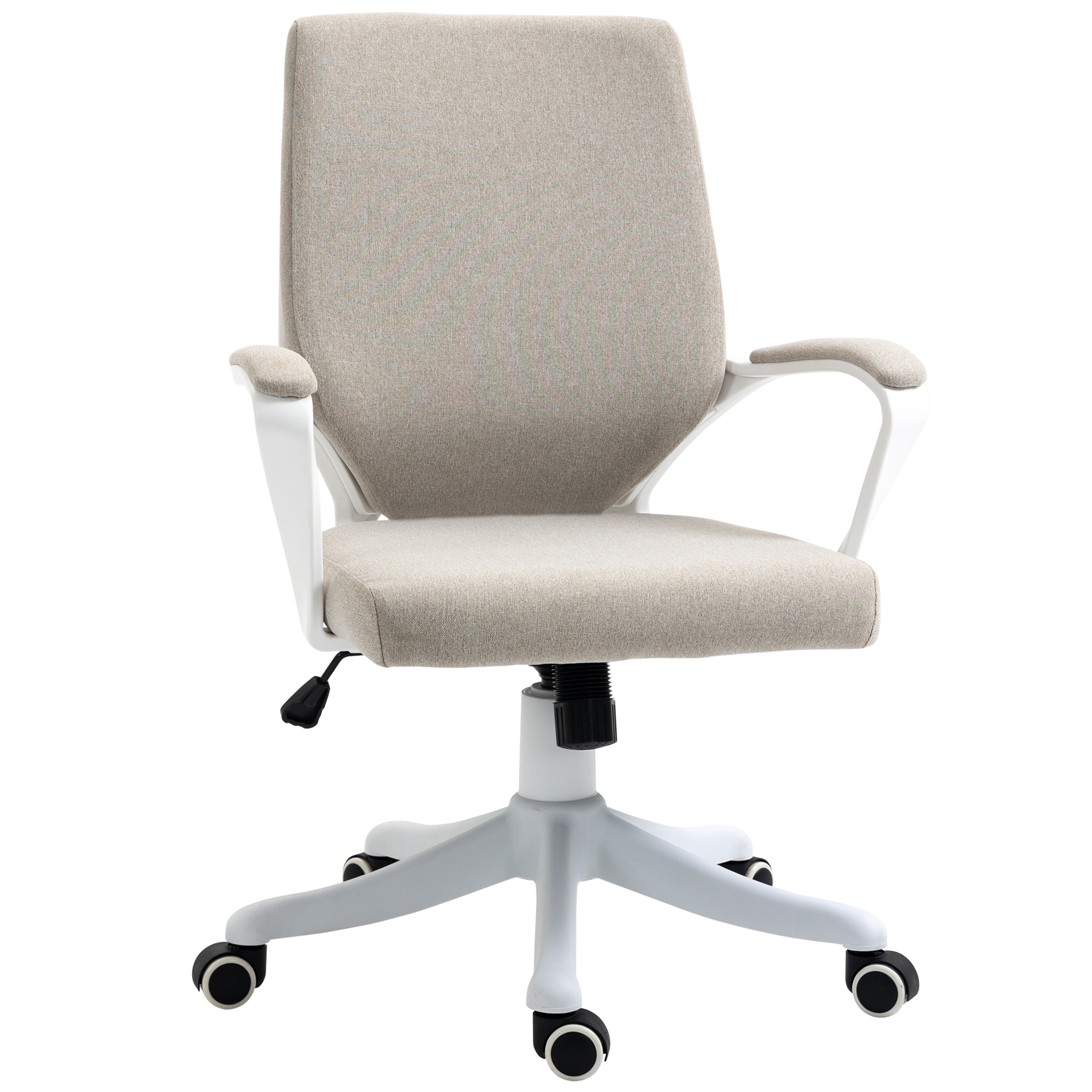 Bürostuhl Schreibtischstuhl Home-Office-Stuhl mit Wippenfunktion Rückenlehne höhenverstellbarer dick gepolstert ergonomisch 360°-Drehräder Polyester Nylon PP Beige+Weiß 62x69x92-100 cm