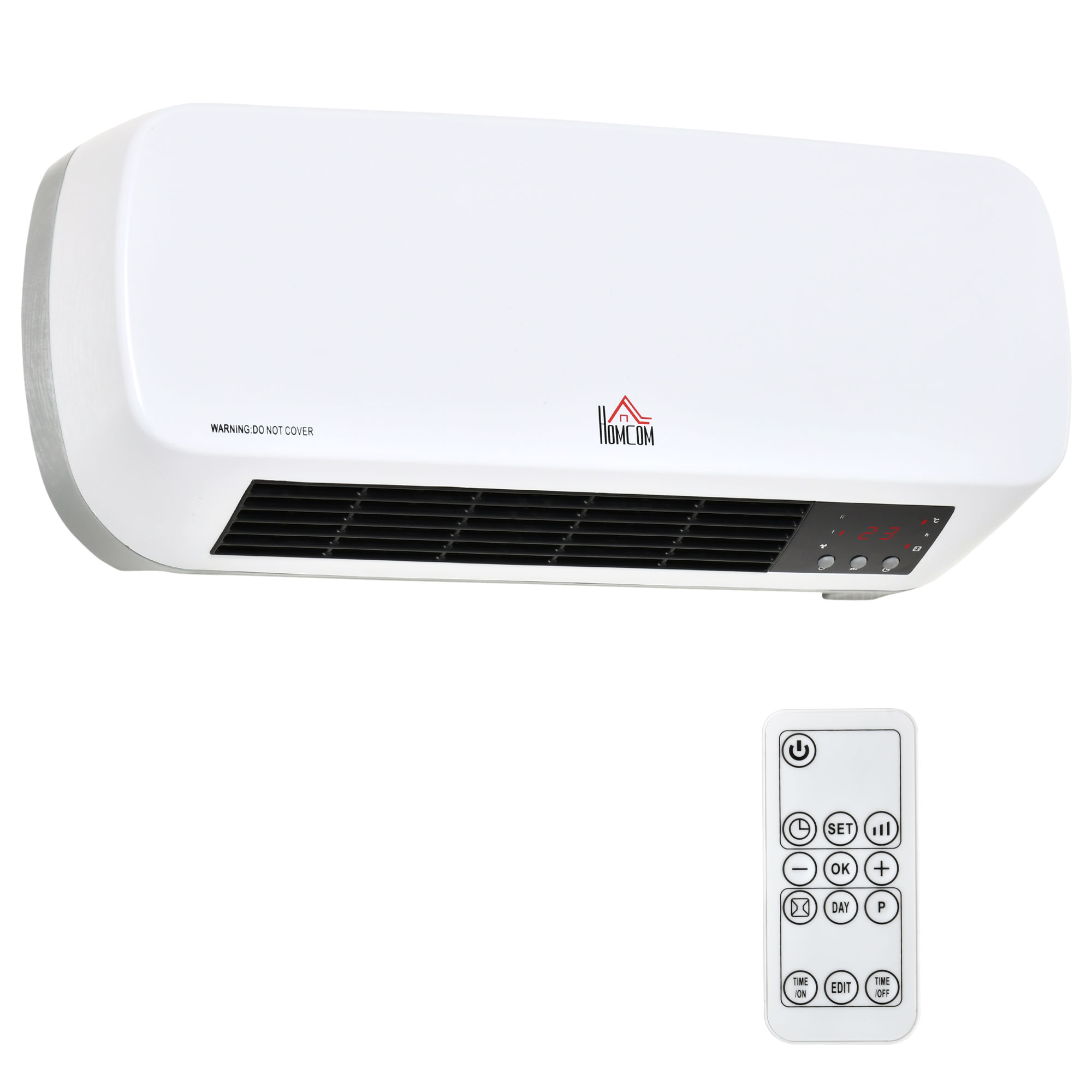 Heizlüfter zur Wandmontage 2000W mit Fernbedienung 2 Heizmodus LED-Display 12h Timer für Badezimmer
