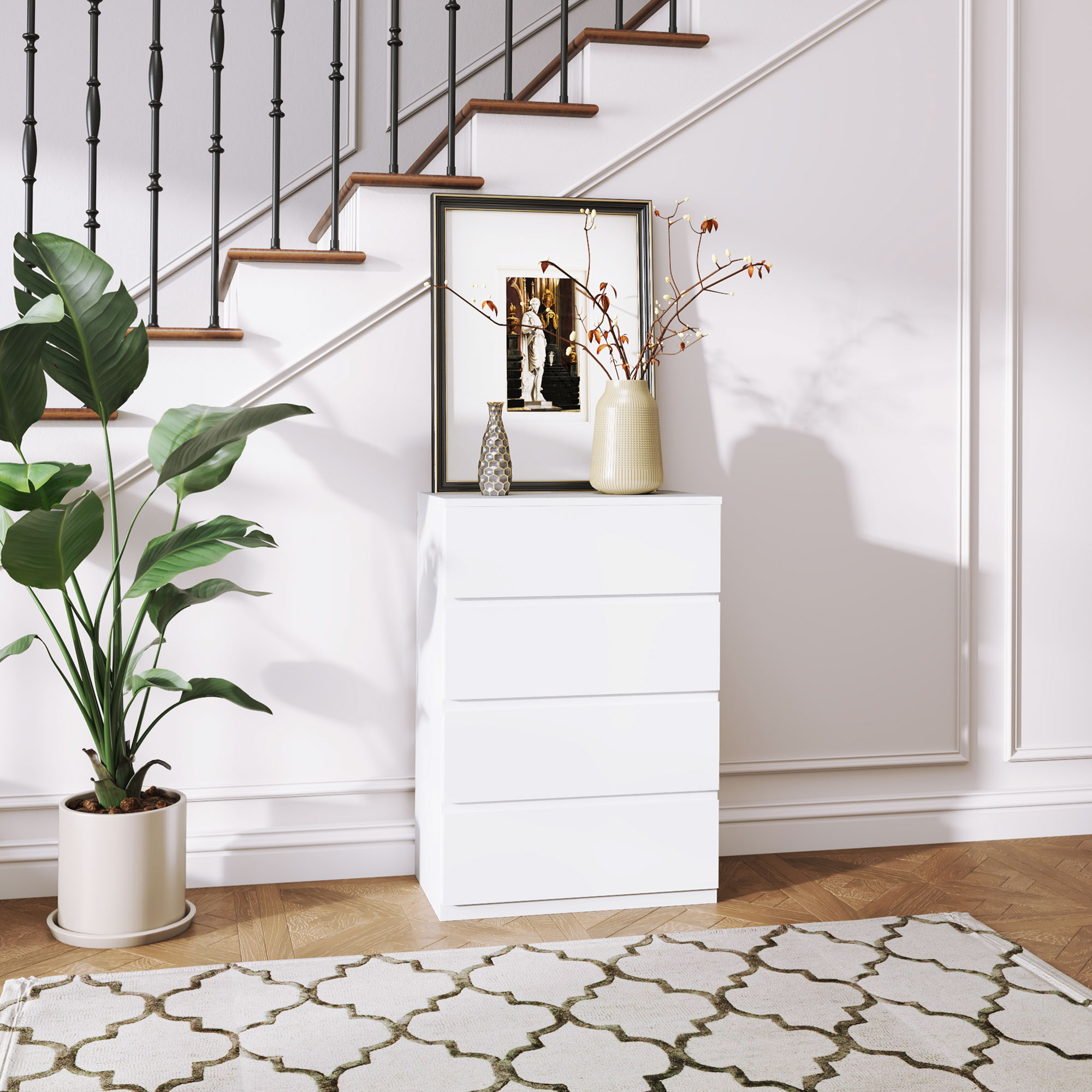 Kommode Sideboard Schubladenkommode, 4 Schubladen, 55 cm x 33 cm x 80 cm, Weiß