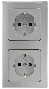 DELPHI Set 2 Steckdosen + 2-fach Rahmen / 250V~/ 16A, Steckanschluss, silber