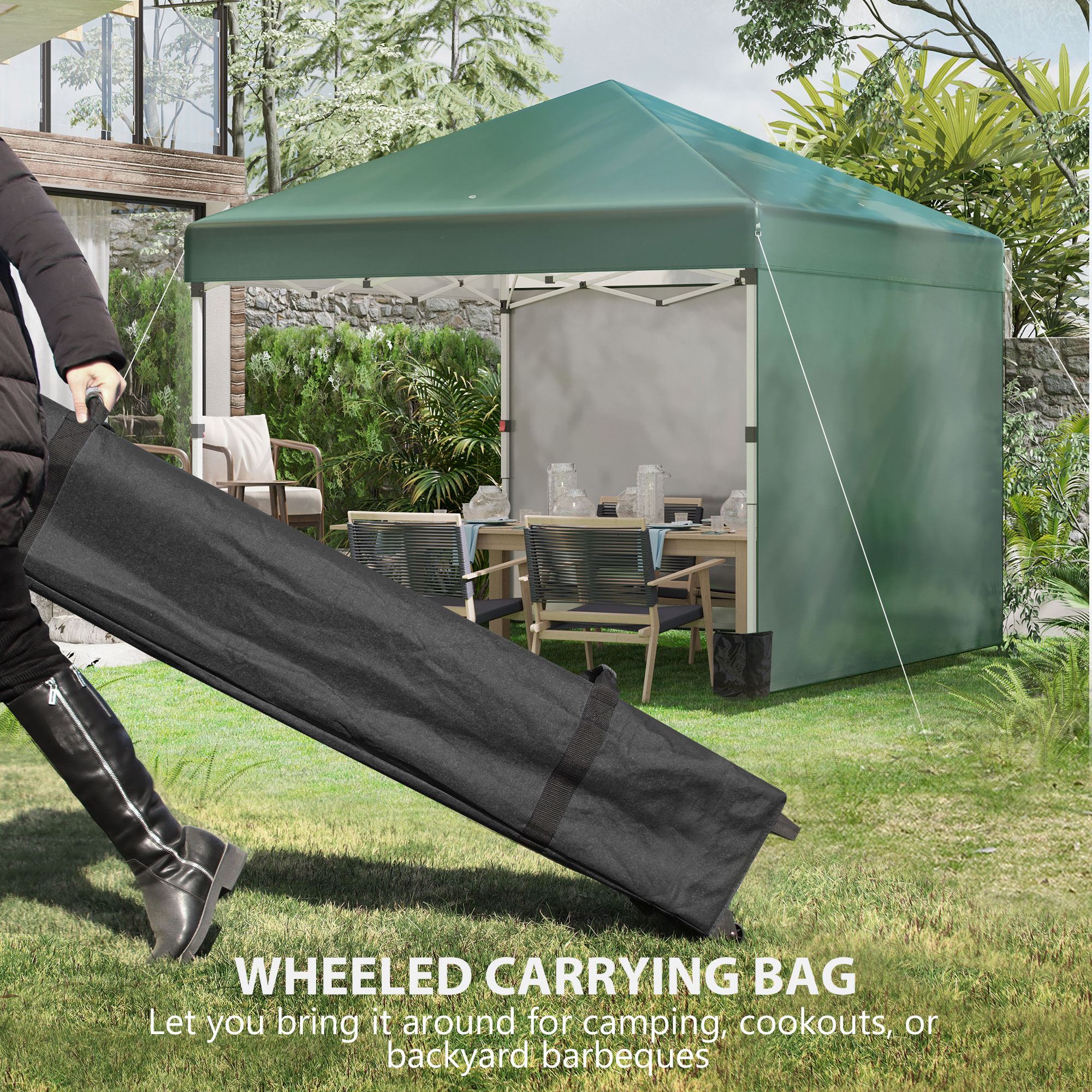 Faltpavillon, 2 Seitenwände, höhenverstellbar, mit Transporttasche, rostfreies Stahlgestell, 3 x 3 m, Grün