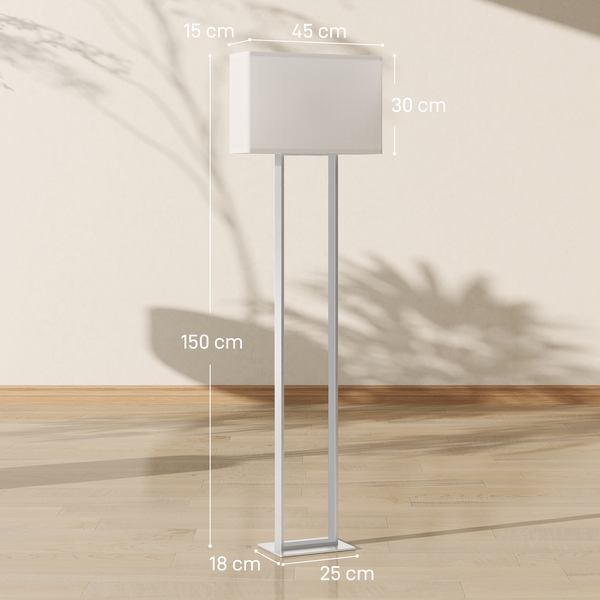 Moderne Stehlampe, 3 Modi, Fußschalter, verstellbare Helligkeit, Leinenoptik, Weiß