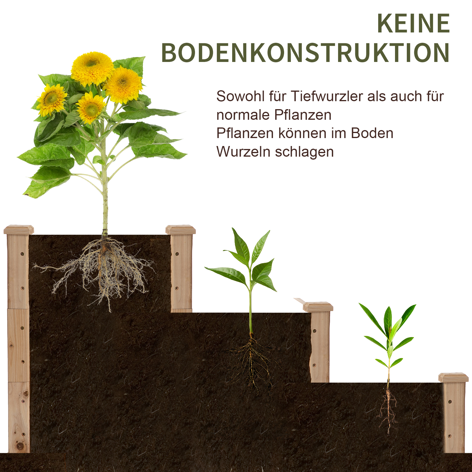 Hochbeet 3-stufige Gartenbeet Pflanzenbeet  Kräuterbeet Blumentreppe für Balkon Garten Natur Tannenholz 120 x 120 x 56 cm