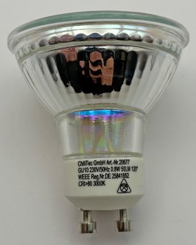 LED Strahler GU10 "H10 SMD" 15 SMD LEDs, 3000k, 50lm, 120°, 230V/0,8W, warmweiß