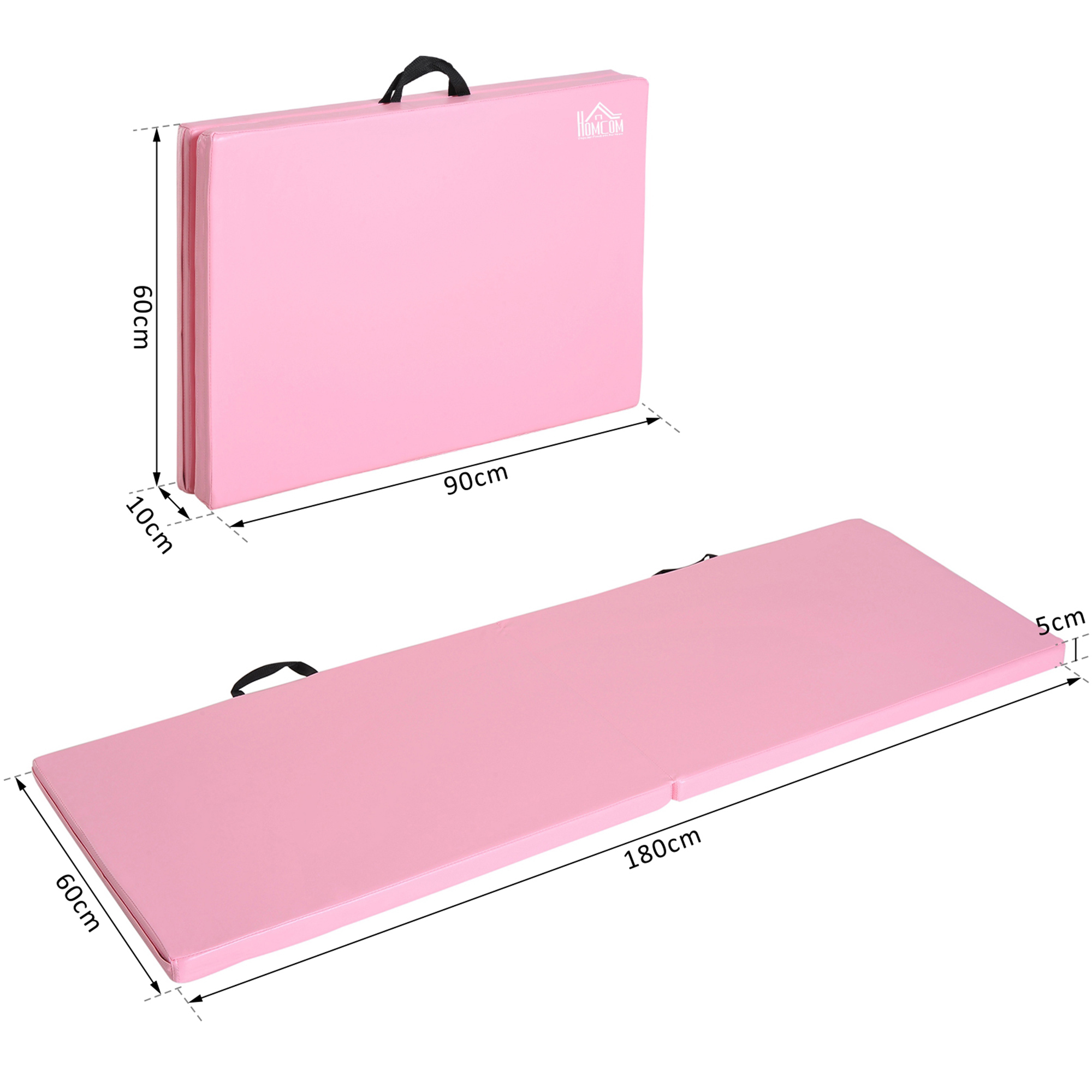 Trainingsmatte, faltbare Fitnessmatte mit Griffen für Yoga, MMA, Fitness, Pilates, Synthetikbezug, 180 x 60 x 5 cm, Rosa