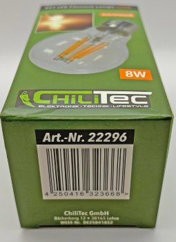LED Glühlampe E27 "Filament G60k" klar / 3000K, 919lm, 230V / 8W, warmweiß