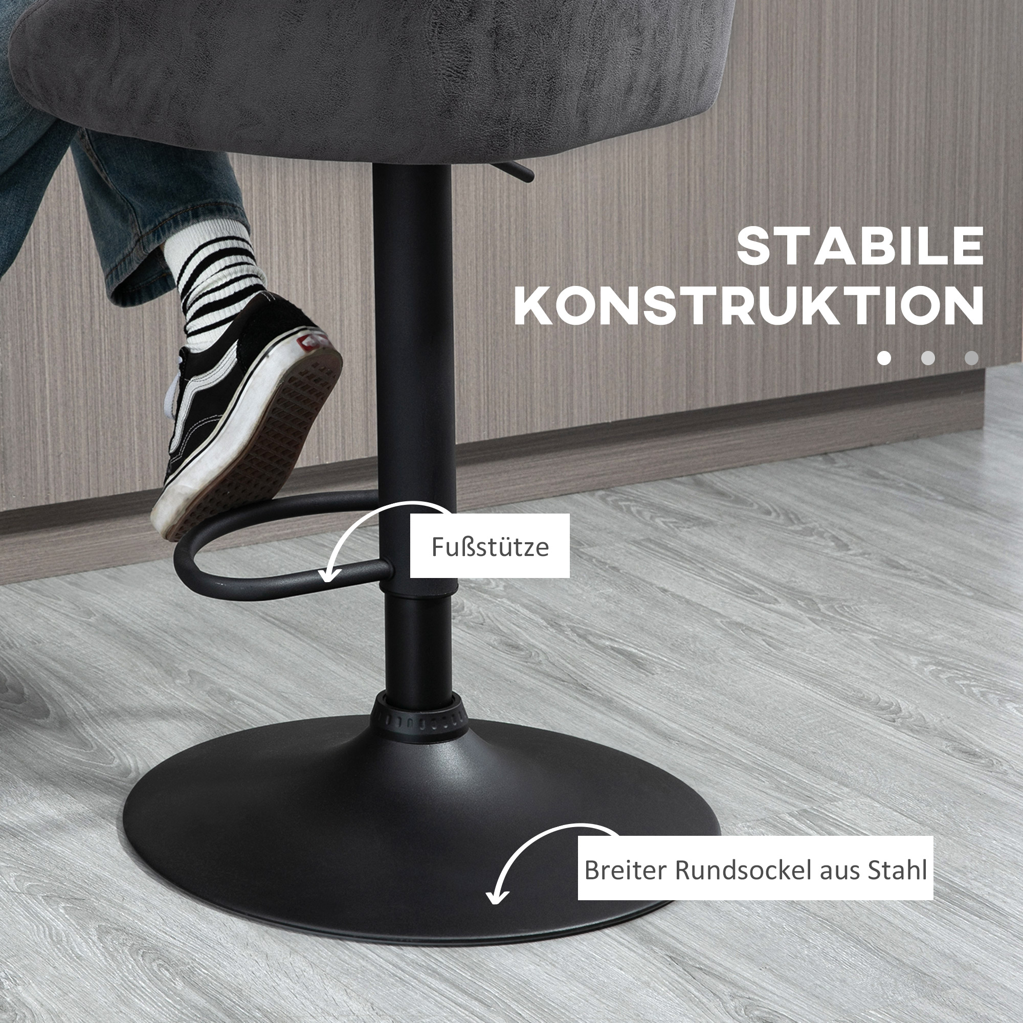 2er-Set Barhocker, höhenverstellbar, 360-Grad-Schwenk-Design, 57 cm x 50 cm x 84-104cm, Grau