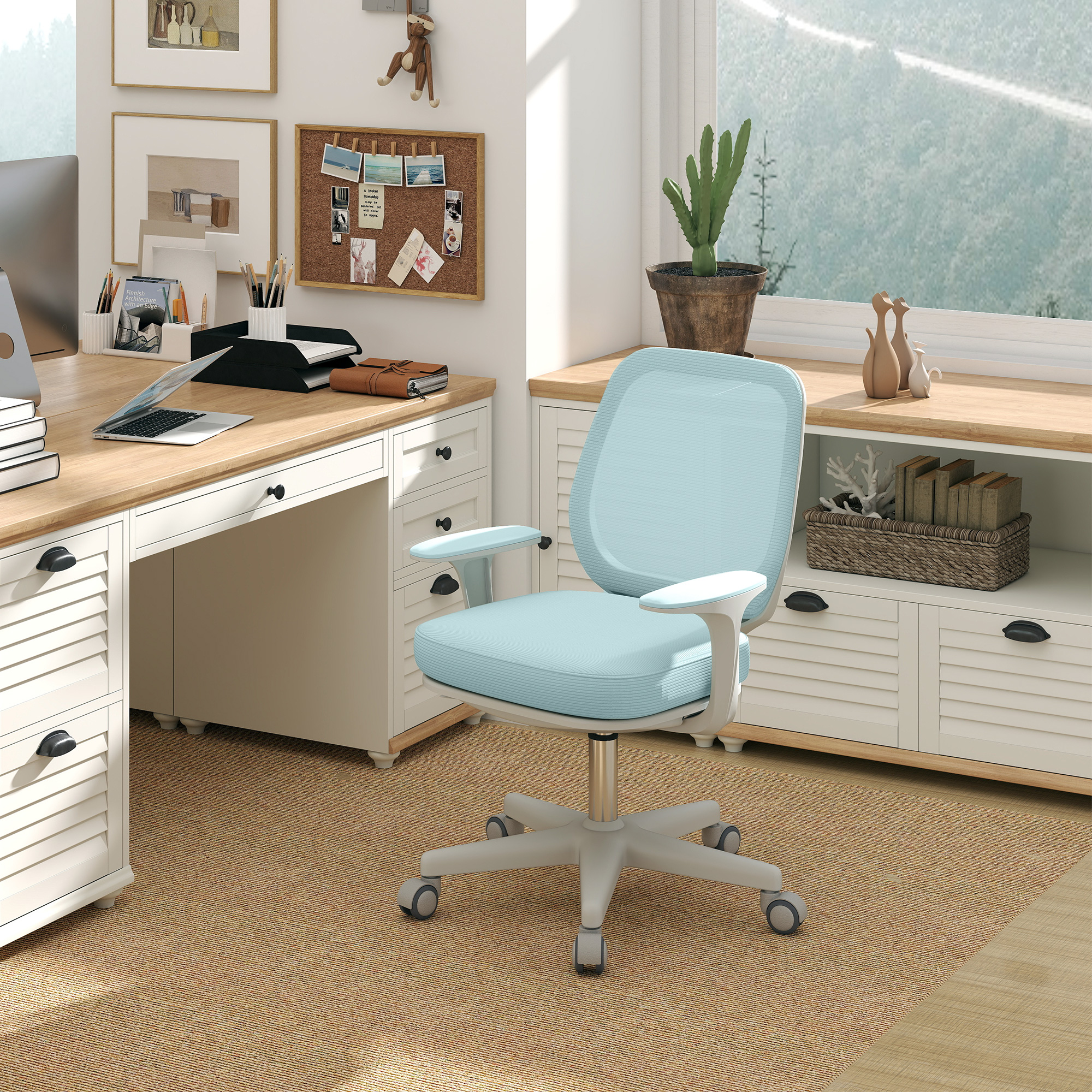 Bürostuhl, Ergonomisch Schreibtischstuhl mit Drehfunktion, Höhenverstellbar 55 x 48 x 82,5-94,5 cm Grün