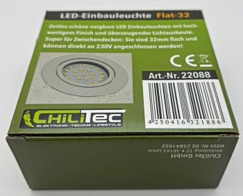 LED-Einbauleuchte "Flat-32" warmweiß / 80x32mm, 5W, 590lm, weißes Gehäuse