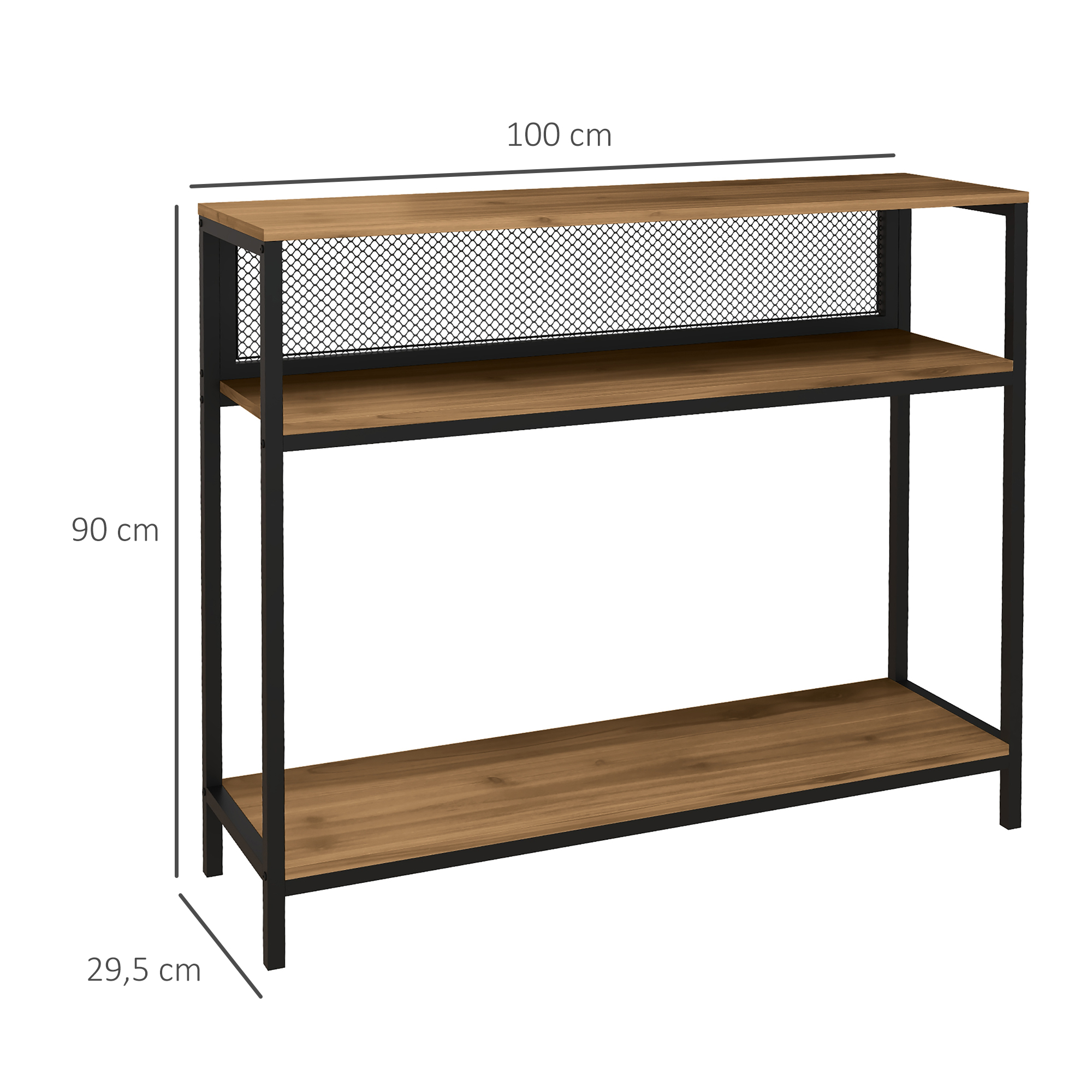 Sideboard Konsolentisch Flurregal, Industriedesign, 100 cm x 29,5 cm x 90 cm, Braun + Schwarz