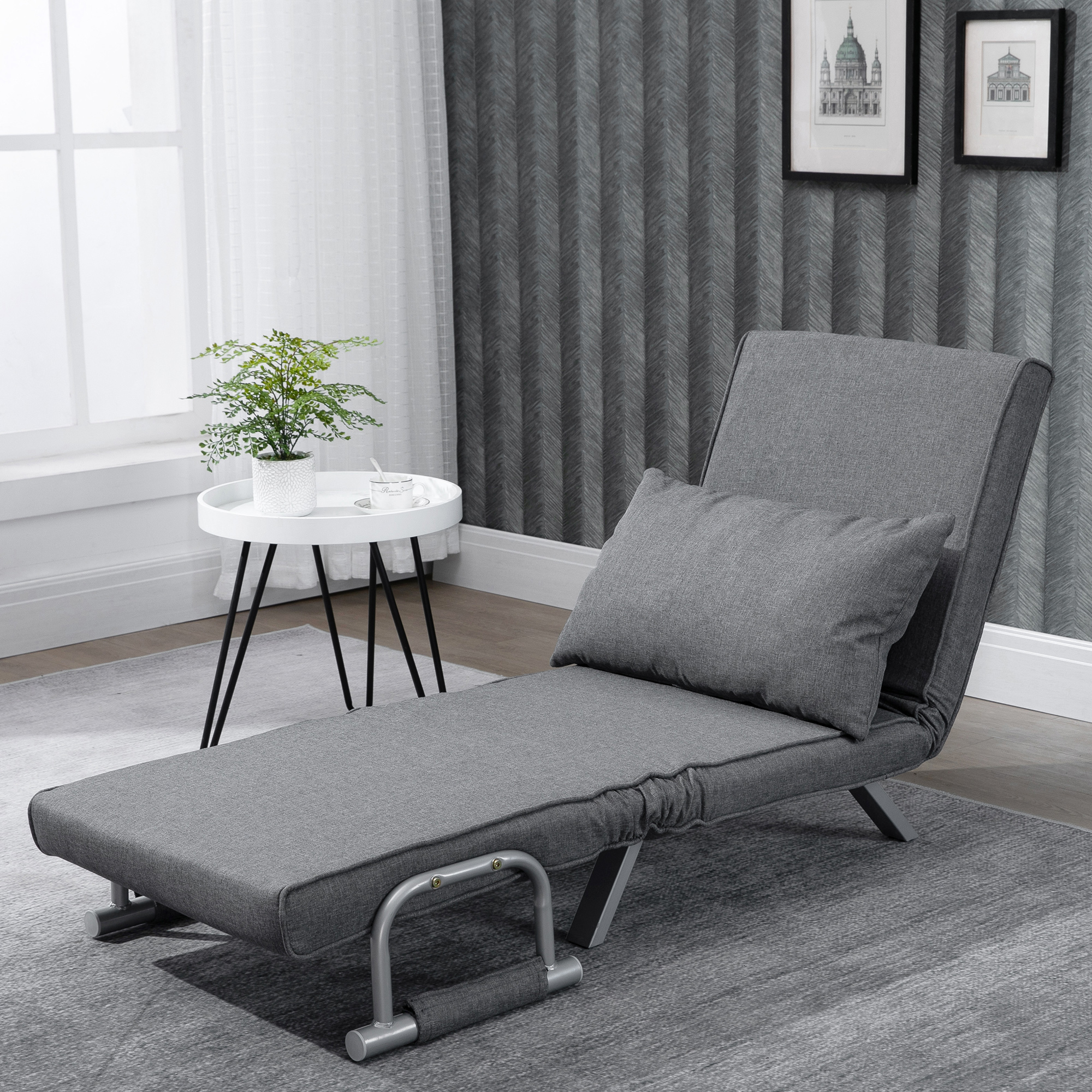 3 in 1 Schlafsessel Klappbar Schlafsofa mit Bettfunktion Verstellbarer Rückenlehne Kissen Gästebett in Leinenoptik, Relaxsessel Klappsessel für Wohnzimmer Schlafzimmer 65 x 69 x 80 cm Hellgrau