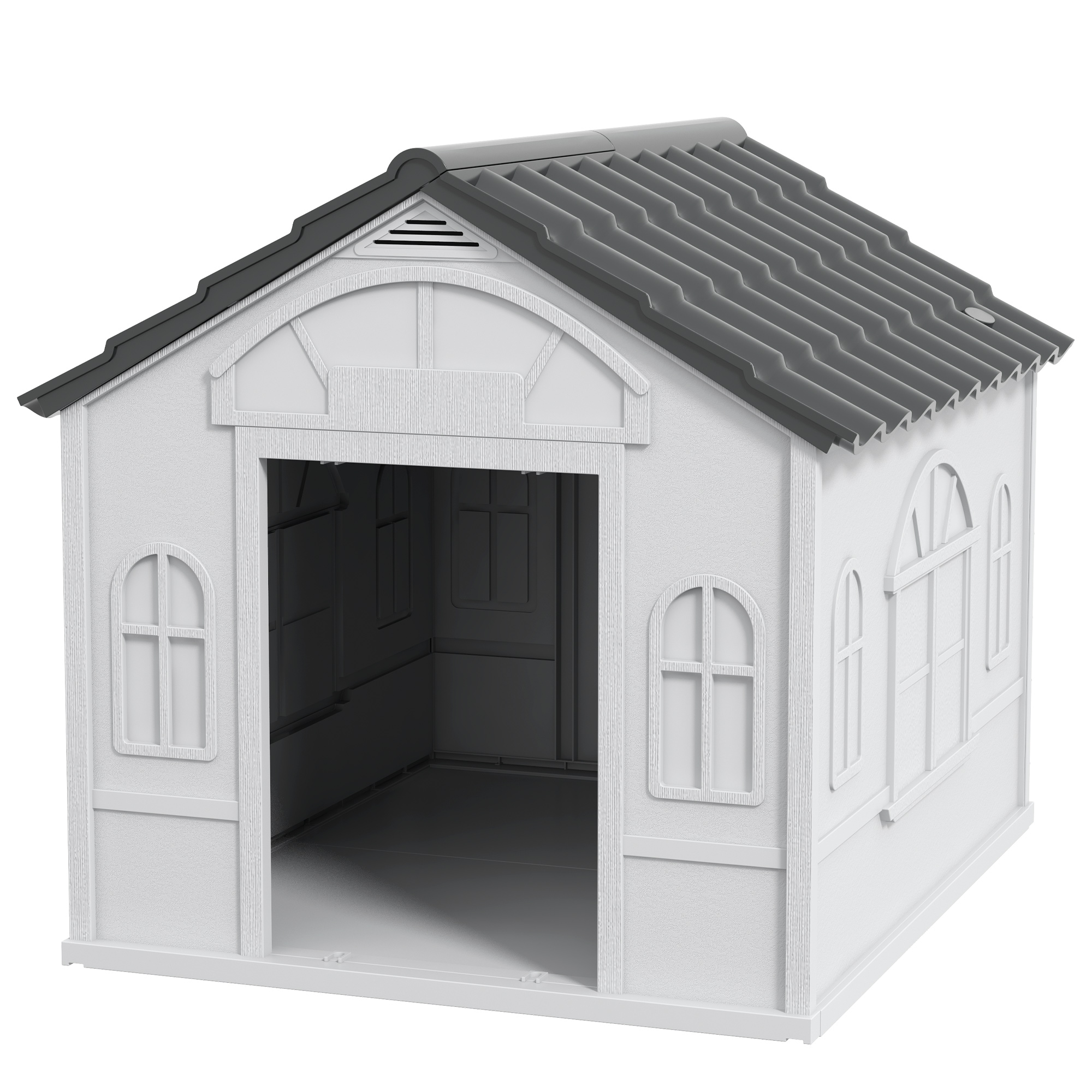 Hundehütte mit Satteldach, wetterfest, Kunststoff, 65 x 75,7 x 63 cm, Grau