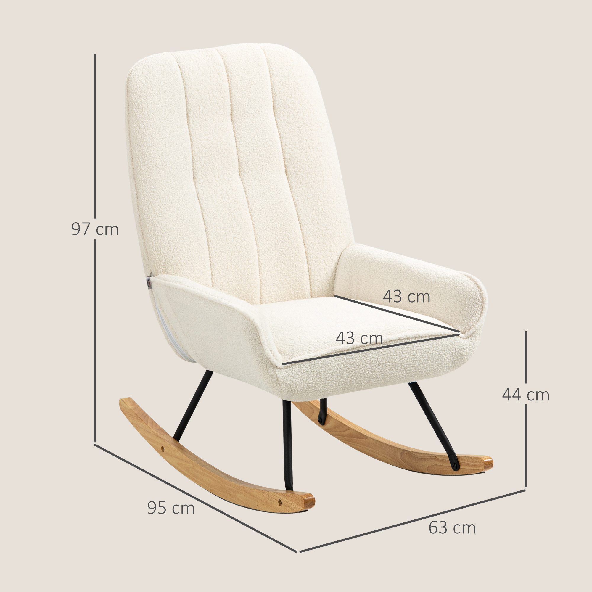 Schaukelstuhl mit Sherpa-Vlies 63 cm x 95cm x 97 cm Natur+ Creme
