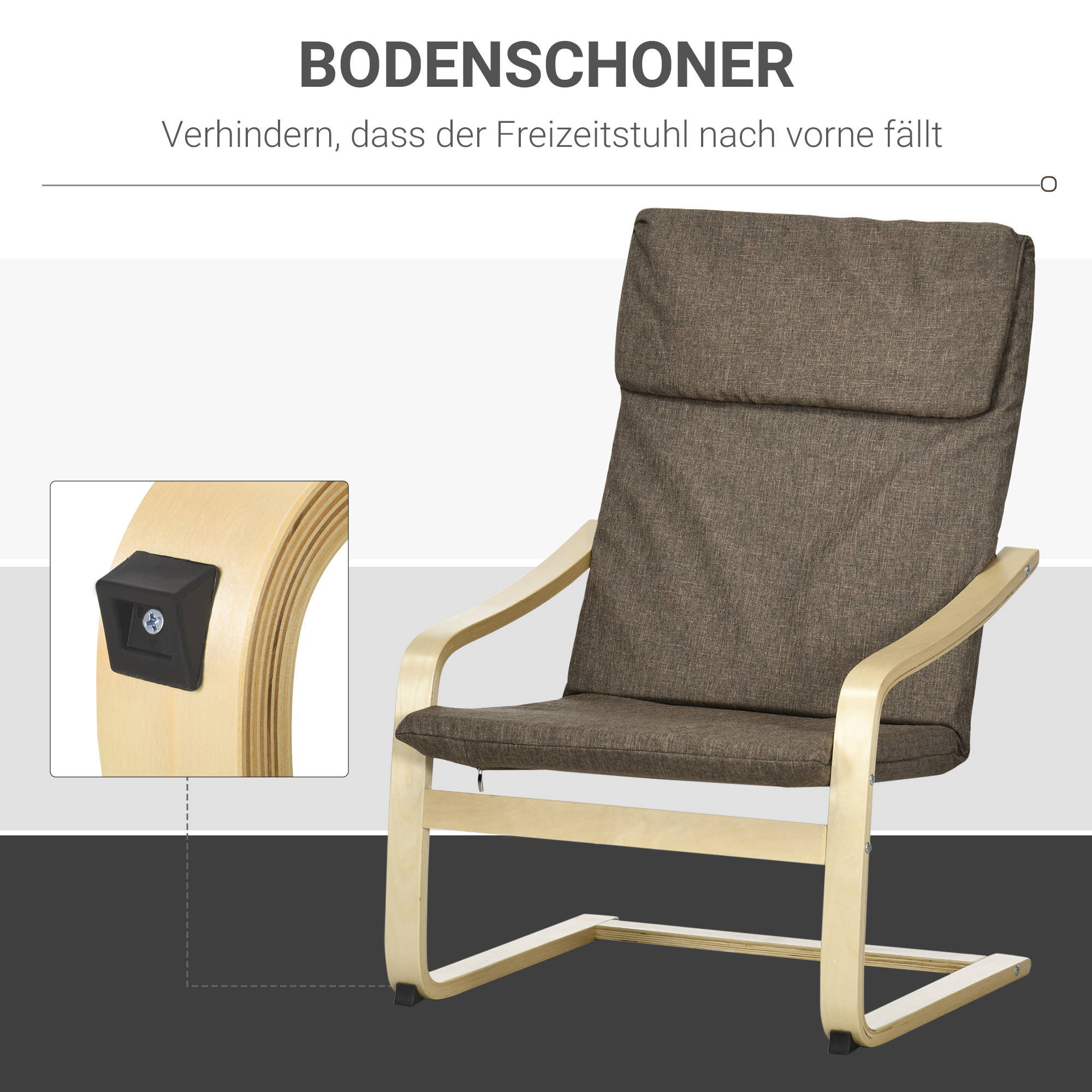 Sessel mit Kopfstütze und Armlehnen, Bezug in Leinenoptik, Holzgestell, Braun + Natur