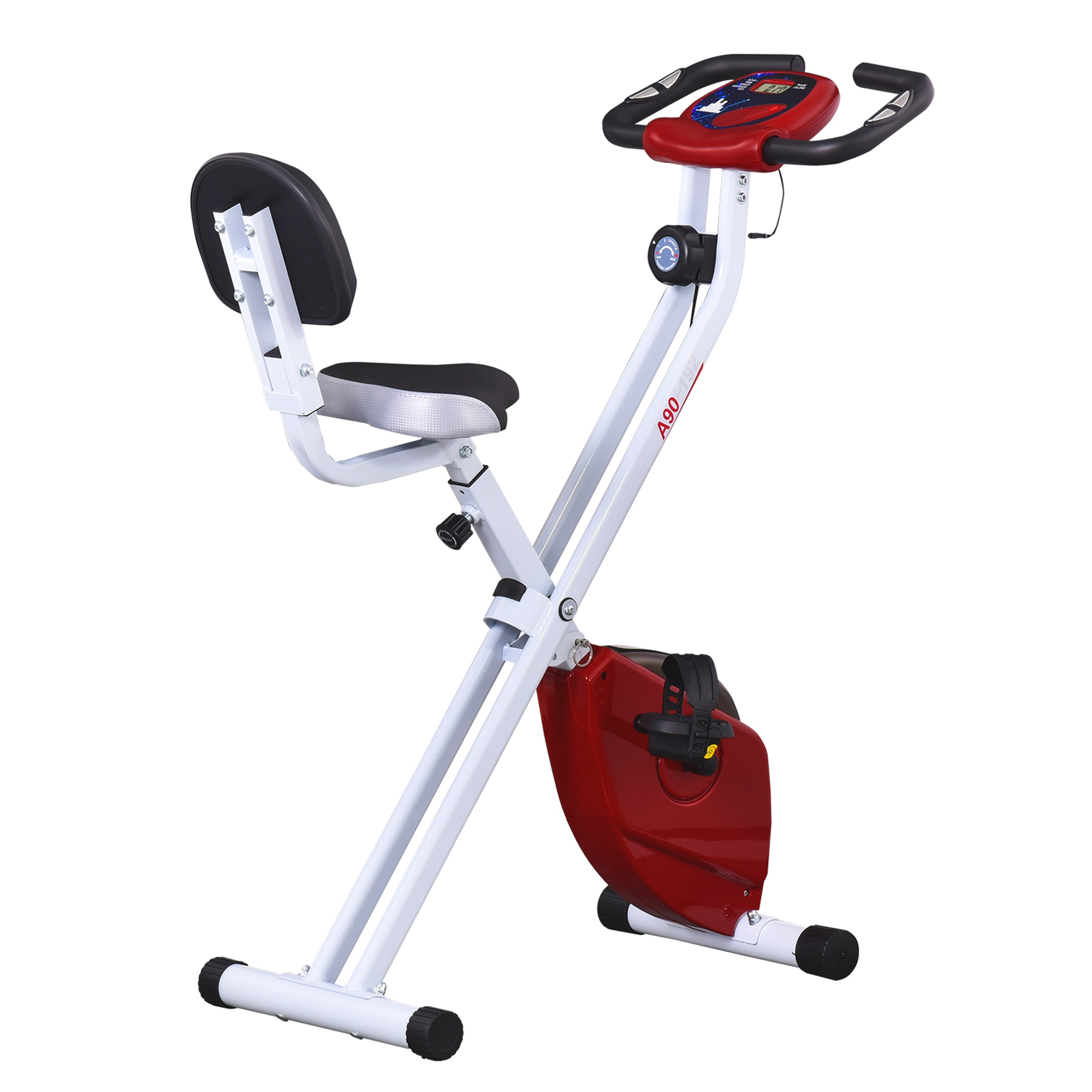 Heimtrainer mit Magnetwiderstand, 8-Stufen, höhenverstellbar, LCD-Display, Rot + Weiß