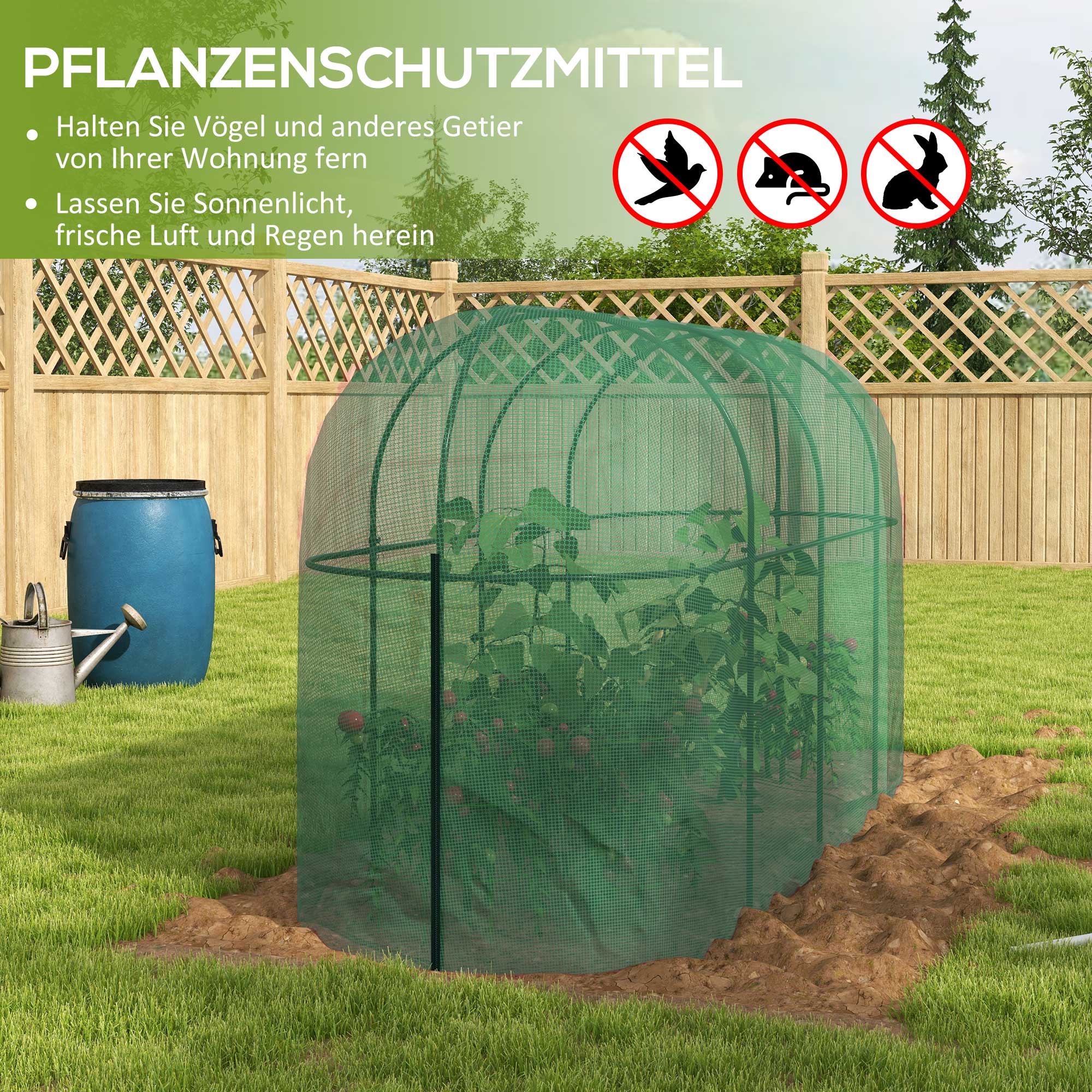 Vogelschutznetz, Metallgestell, Reißverschlusstür, einfacher Auf- und Abbau, 3 x 1 x 1,5 m, Grün