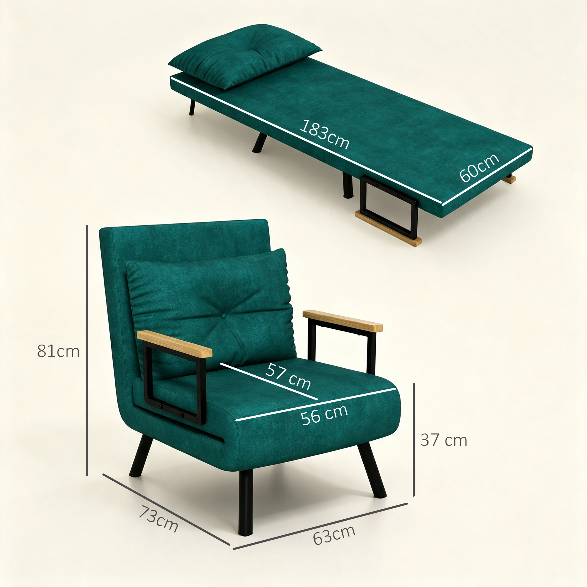 Relaxsessel im Skandidesign, Liegesessel, Lesesessel. ink. Kissen mit Knopfhefung, Schwarz + Natur
