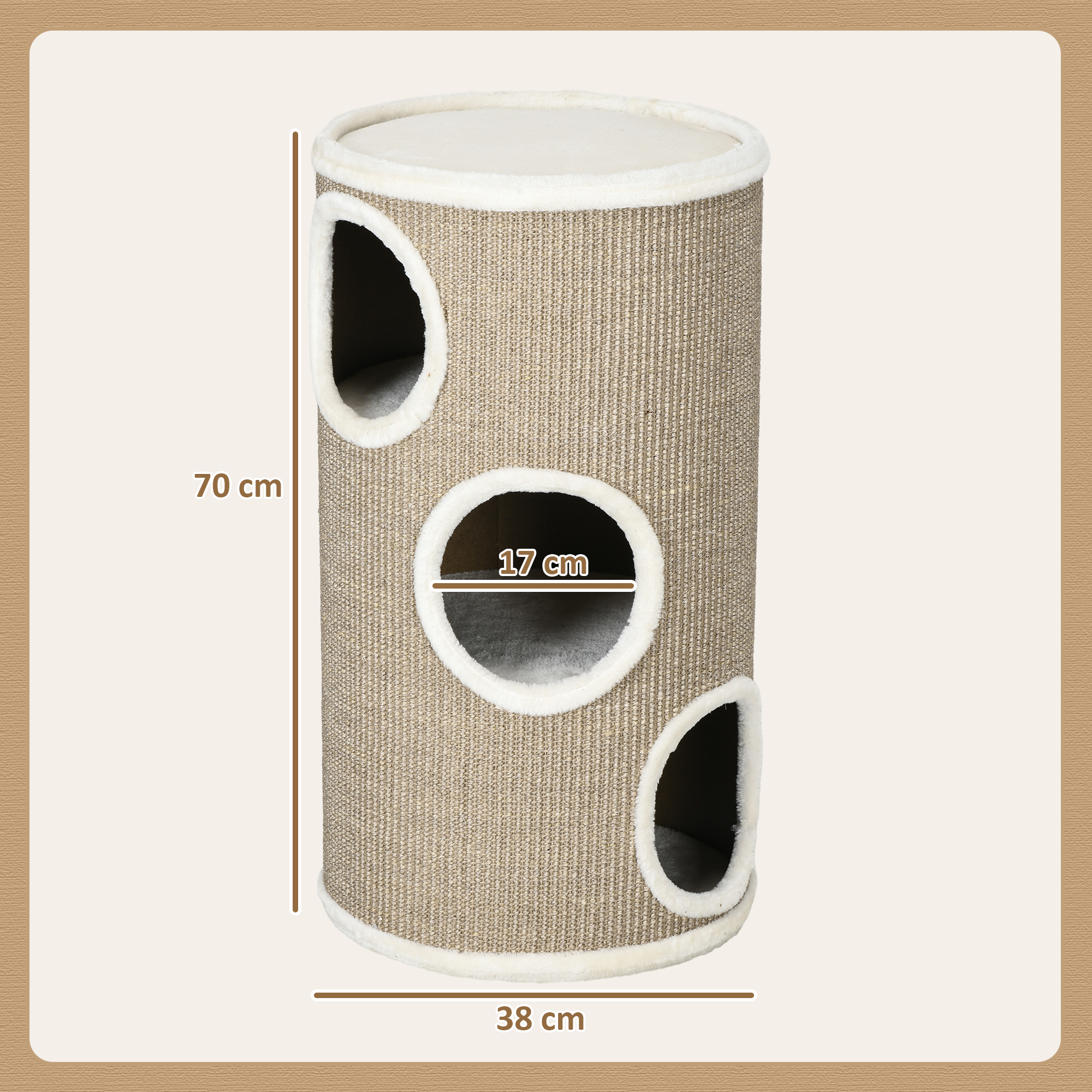 Katzen Kratztonne, weicher Plüsch, Sisal-Kratzteppich, robust, Ø38 x 70H cm, Braun
