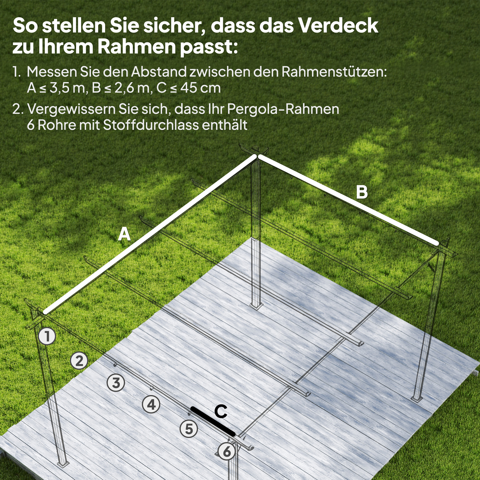 Ersatzdach für 4 x 3 m Pergola, einziehbar, mit Regenabflusslöchern, wetterfest, Polyester, 350 x 260 cm Beige