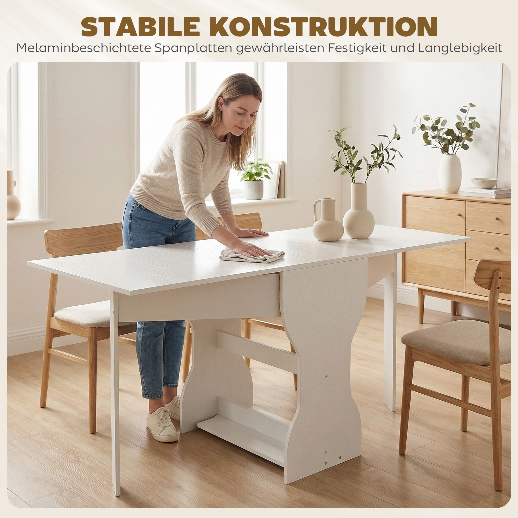 Esstisch Klappbar Küchentisch mit Stauraum für 2-4 Personen Klapptisch für Kleine Räume Esszimmer 160 x 60 x 75 cm Weiß