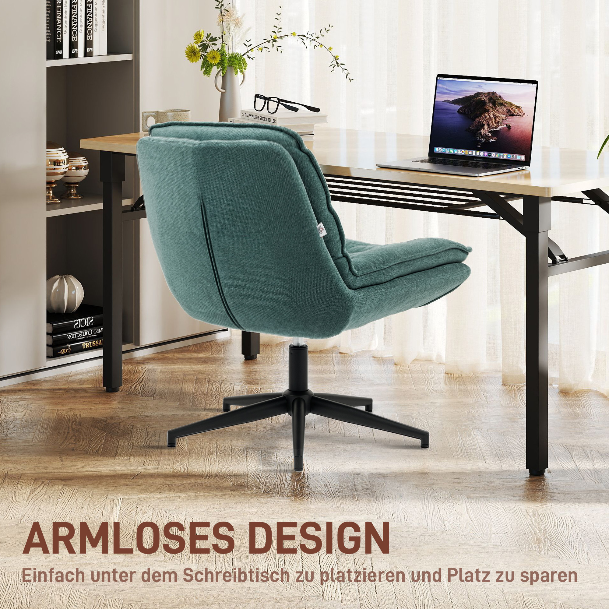 Drehbarer Bürostuhl mit breitem Sitz, Geräumiger Polsterstuhl fürs Büro, Arbeitszimmer, Dunkelgrün