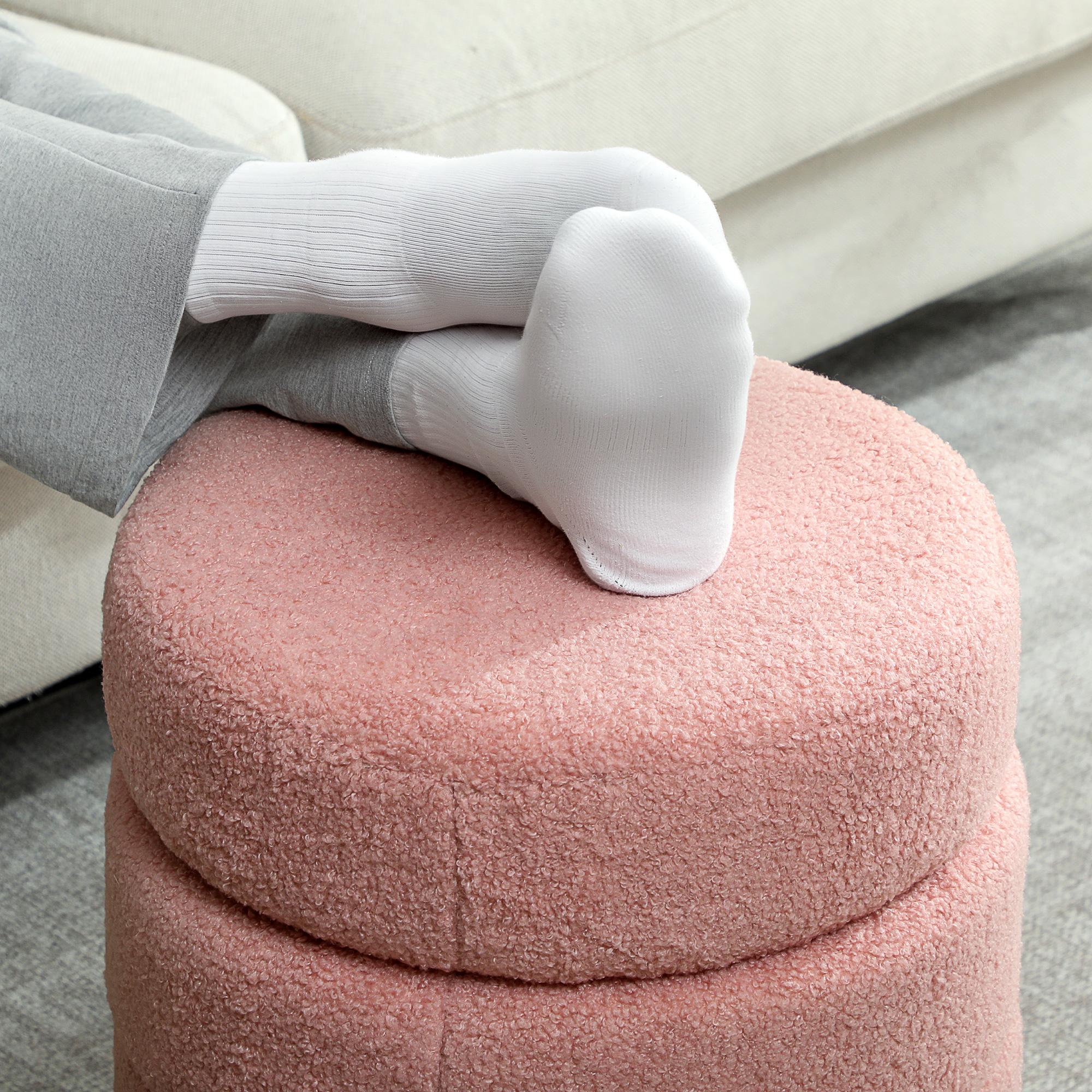 Hocker, rund, Teddyfleece, bis 120kg, Φ40x45H cm, Rosa