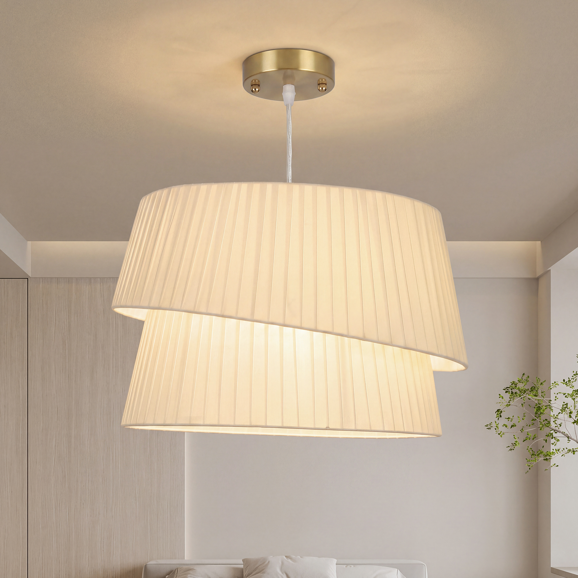 Pendelleuchte mit doppeltem Schirm, höhenverstellbar, für Wohnzimmer, Weiß