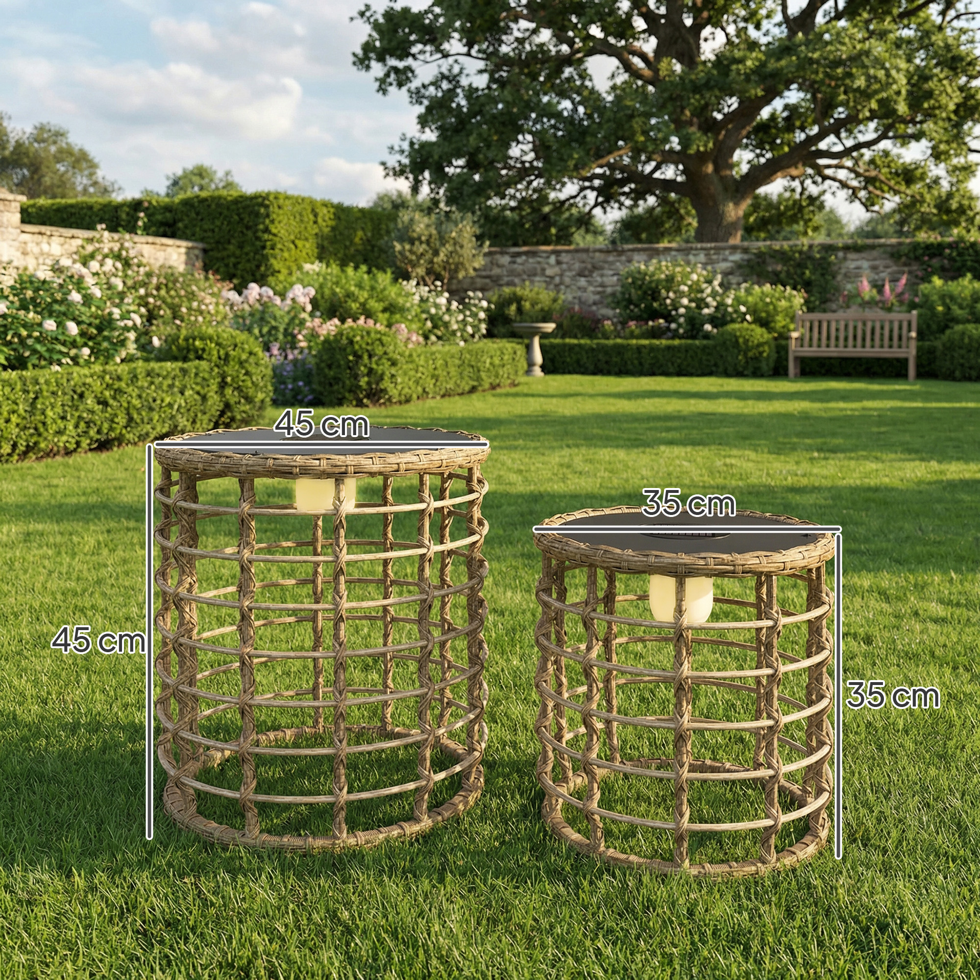 Solar Stehlampe 2er Set Rattan Solarlampen mit Lichtsensor LED Solarleuchte im Boho-Stil IP44