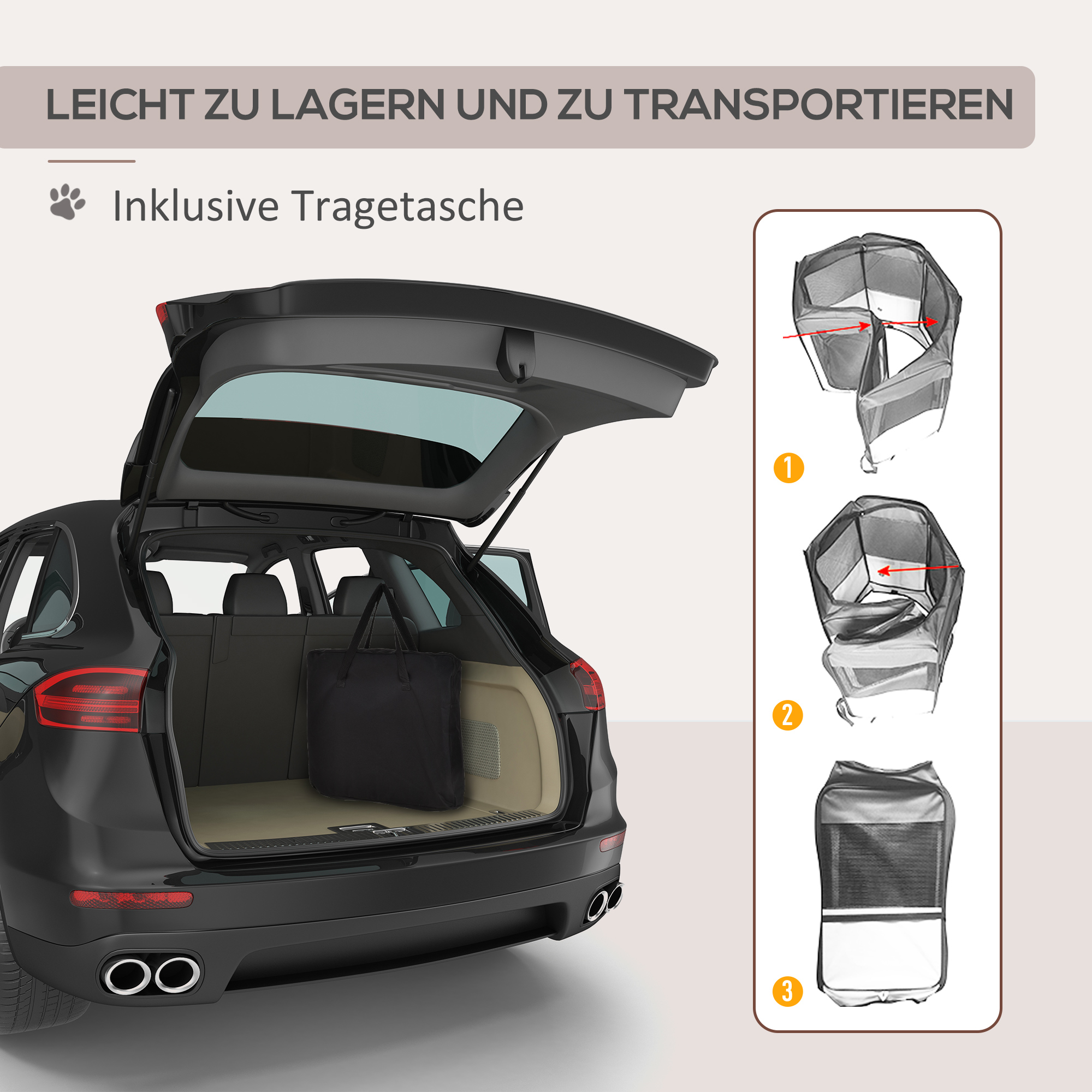 Welpenauslauf, Faltbar Welpenlaufstall mit Netzabdeckung, Laufstall für Hunde, Katzen, Kleintiere, Hundelaufstall aus atmungsaktives Netz, für Wohnung, Ø120 x 58H cm  Schwarz+Cremeweiß