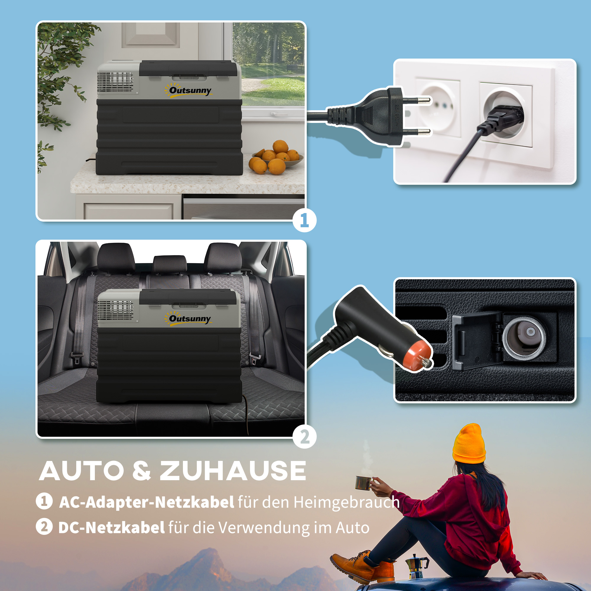 Autokühlschrank, Kühlbox, mobil, 56L -20? bis 20?, 69x43x54cm, Schwarz/Grau