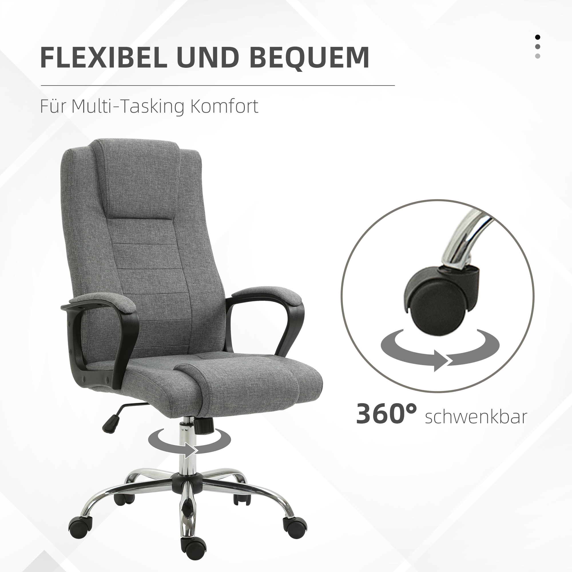 Bürostuhl Computerstuhl mit Wippenfunktion Kopfstütze ergonomischer Schreibtischstuhl drehbar höhenverstellbar Leinen-Touch Grau  62 x 76 x 110-119 cm